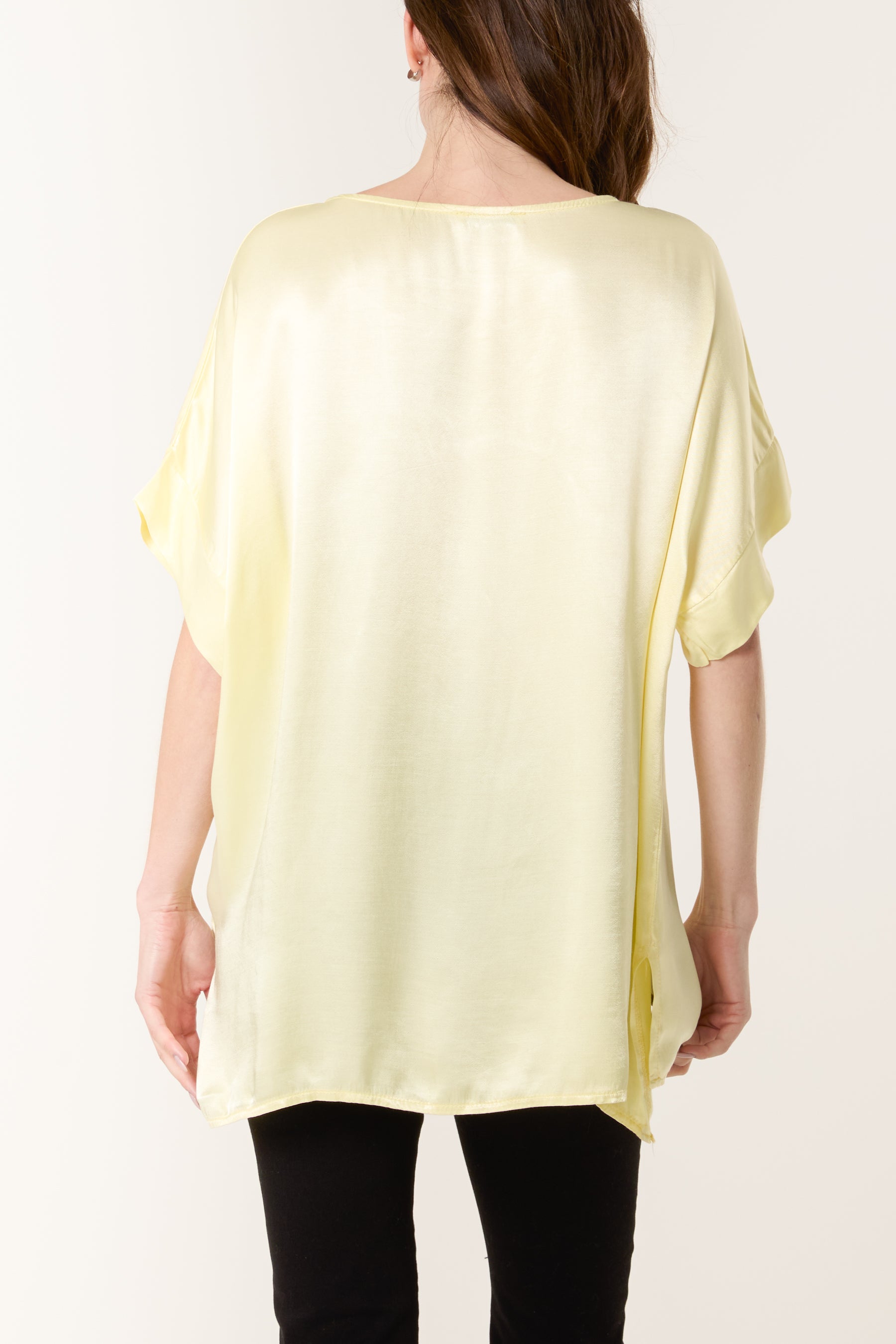 Round Neck Short Sleeve Satin Top