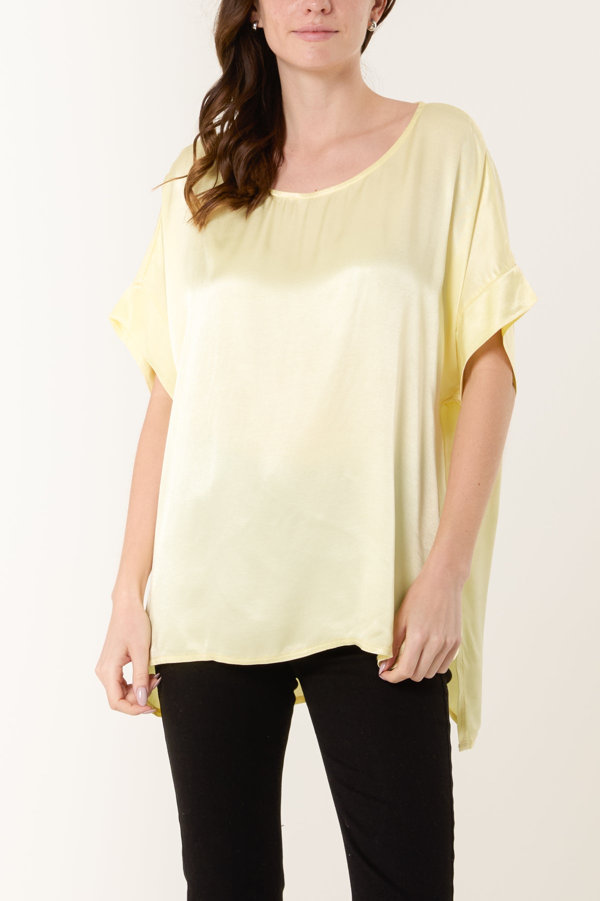 Round Neck Short Sleeve Satin Top
