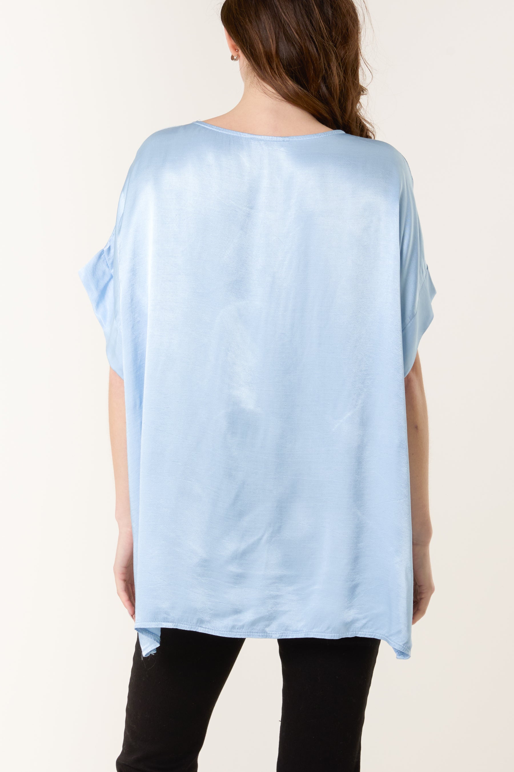 Round Neck Short Sleeve Satin Top