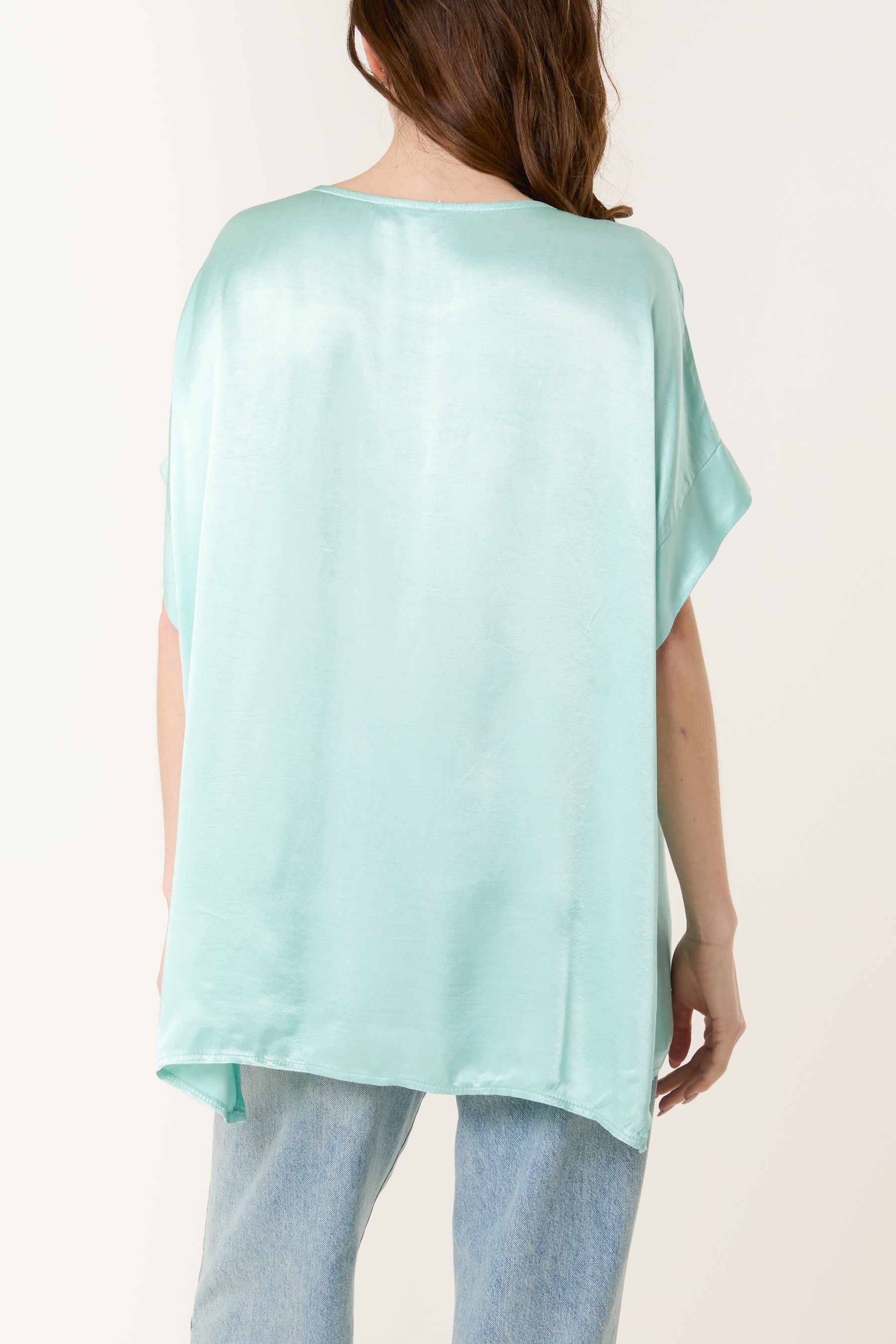 Round Neck Short Sleeve Satin Top