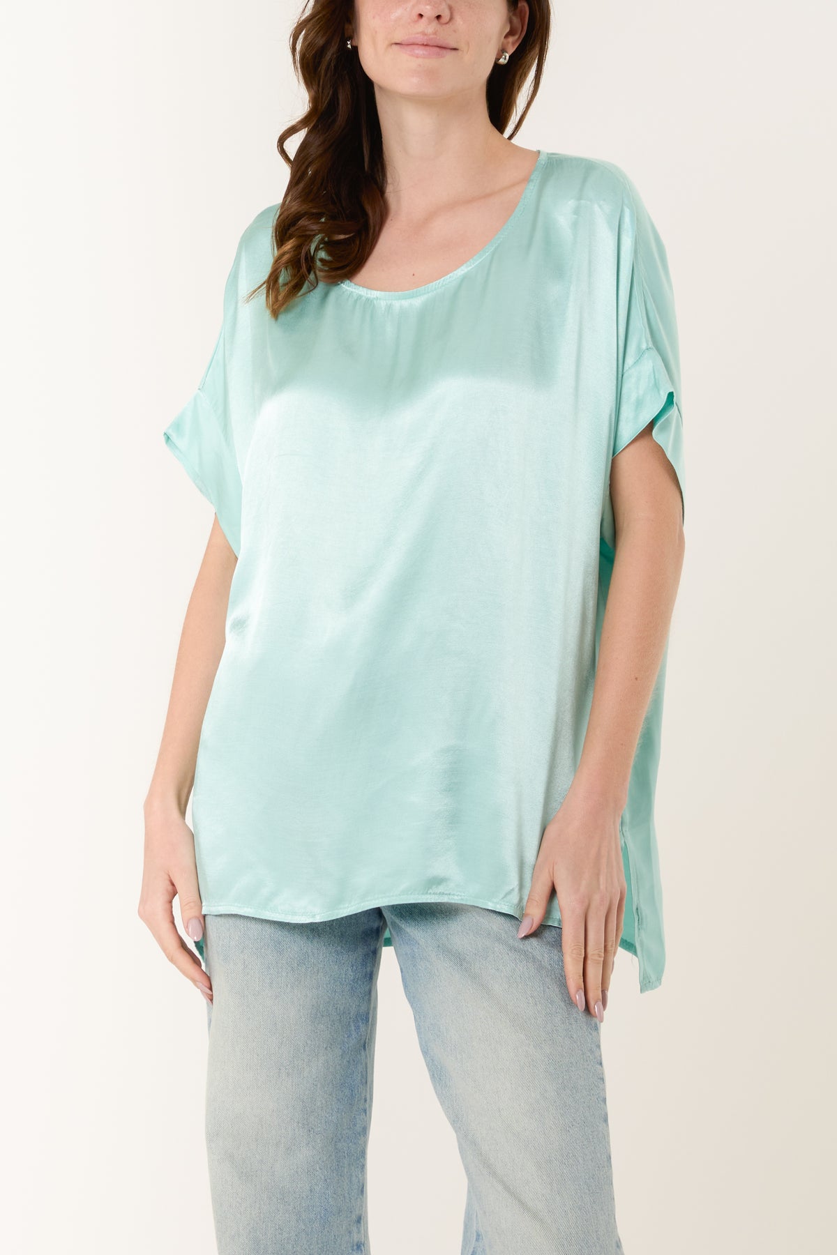 Round Neck Short Sleeve Satin Top
