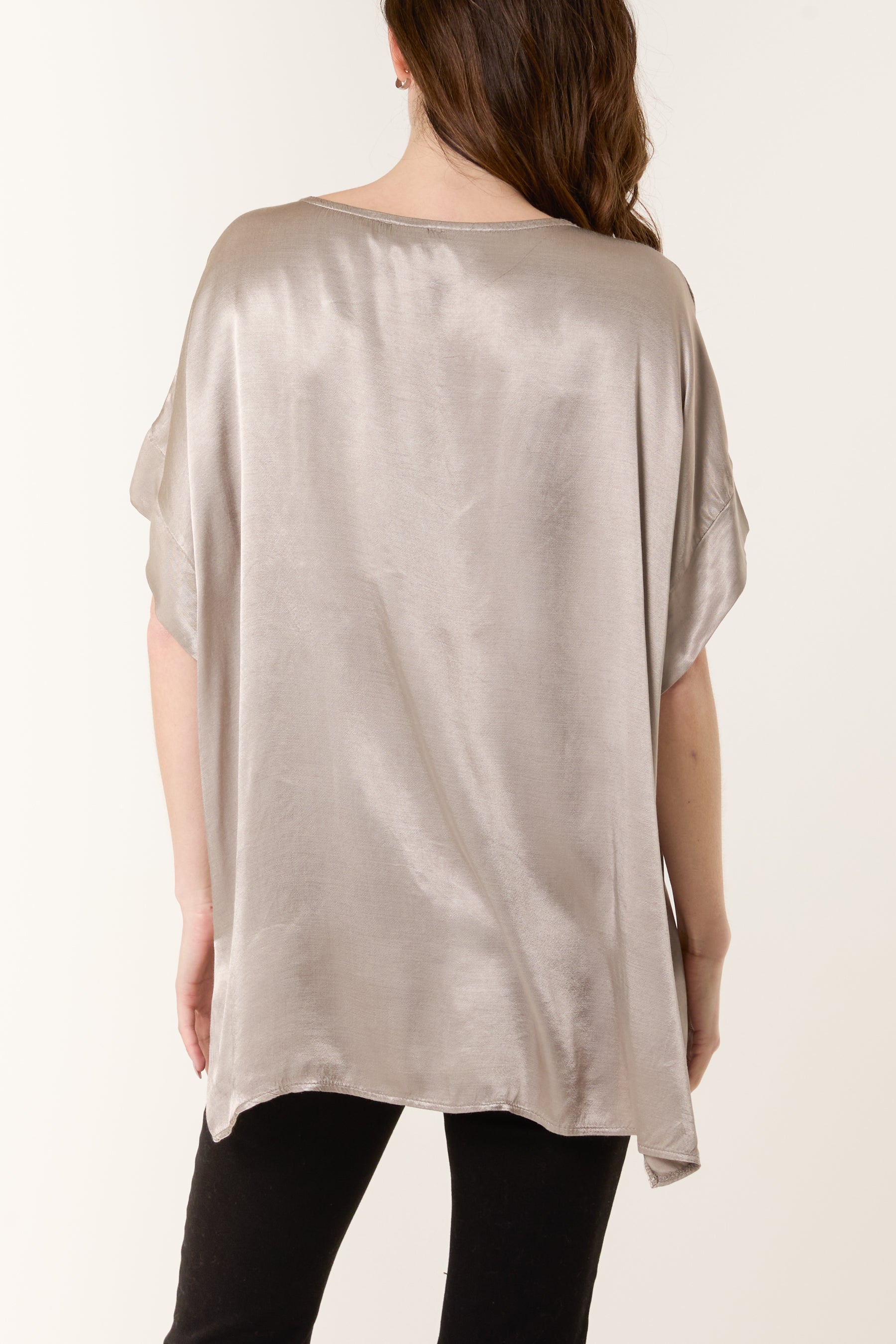 Round Neck Short Sleeve Satin Top