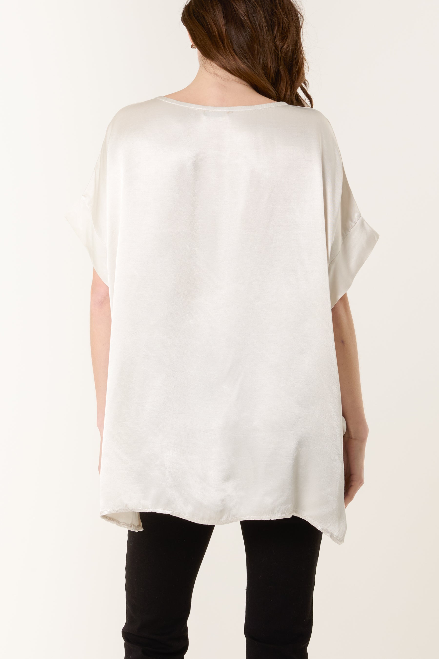 Round Neck Short Sleeve Satin Top