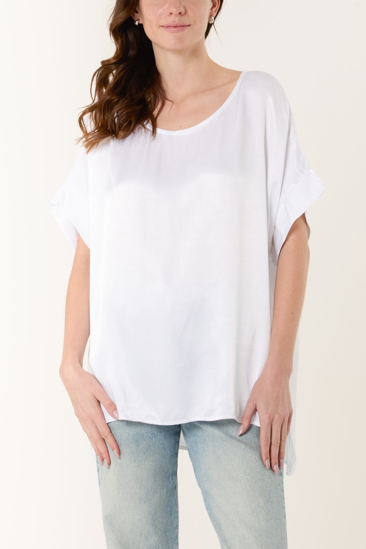 Round Neck Short Sleeve Satin Top