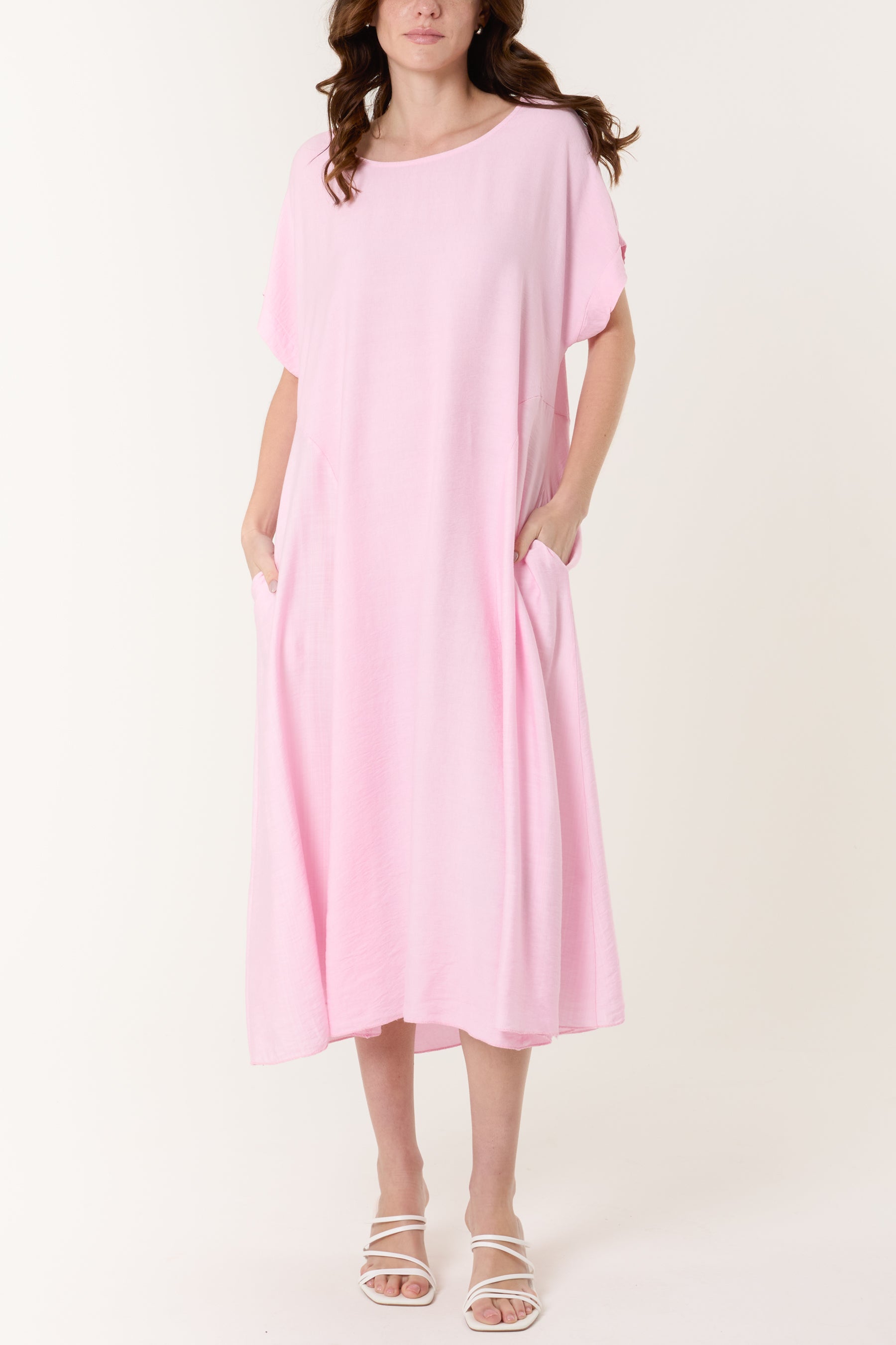 Round Neck Pockets Relaxed Midi Dress