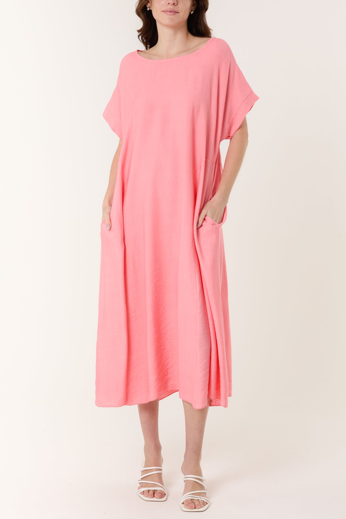 Round Neck Pockets Relaxed Midi Dress