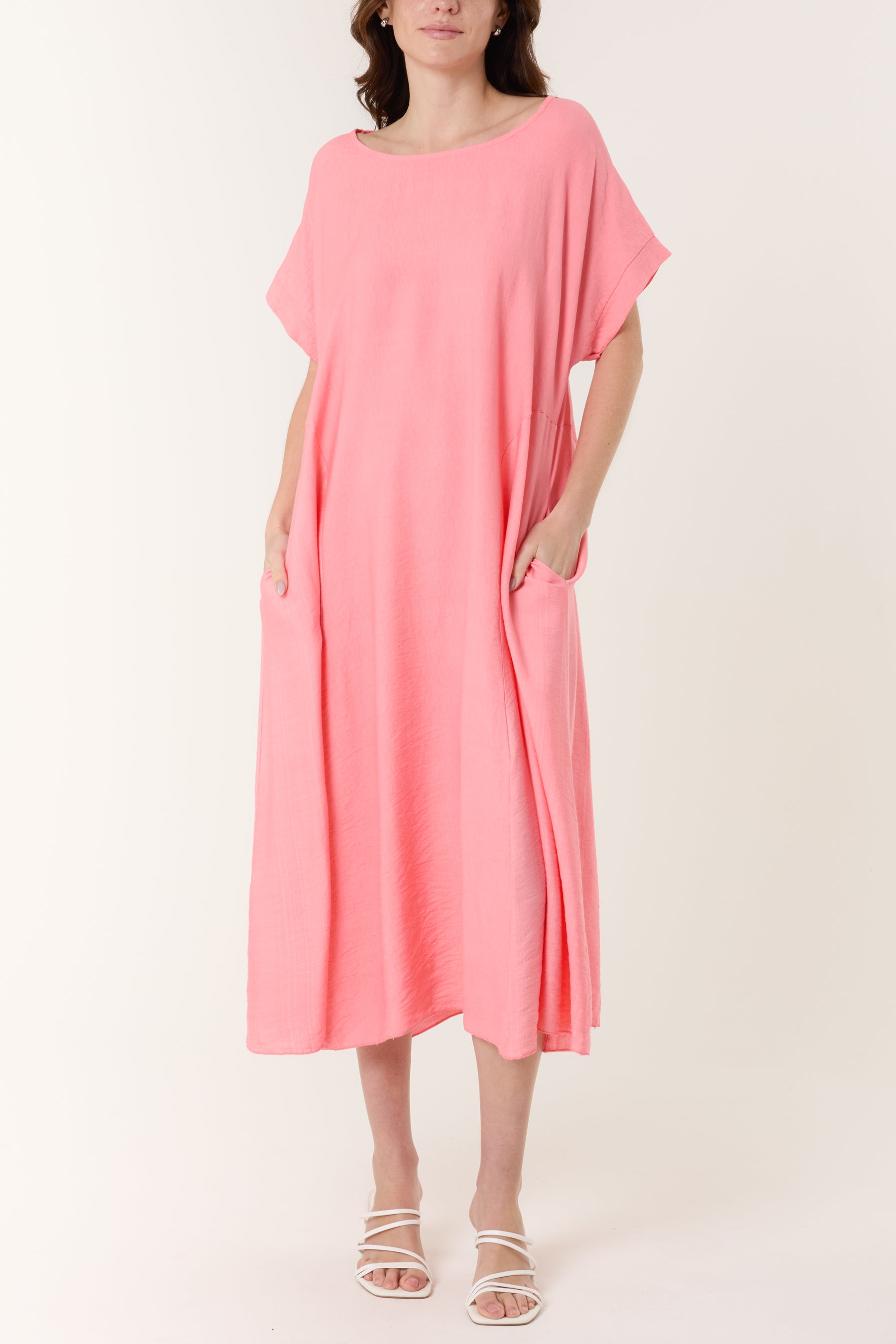 Round Neck Pockets Relaxed Midi Dress