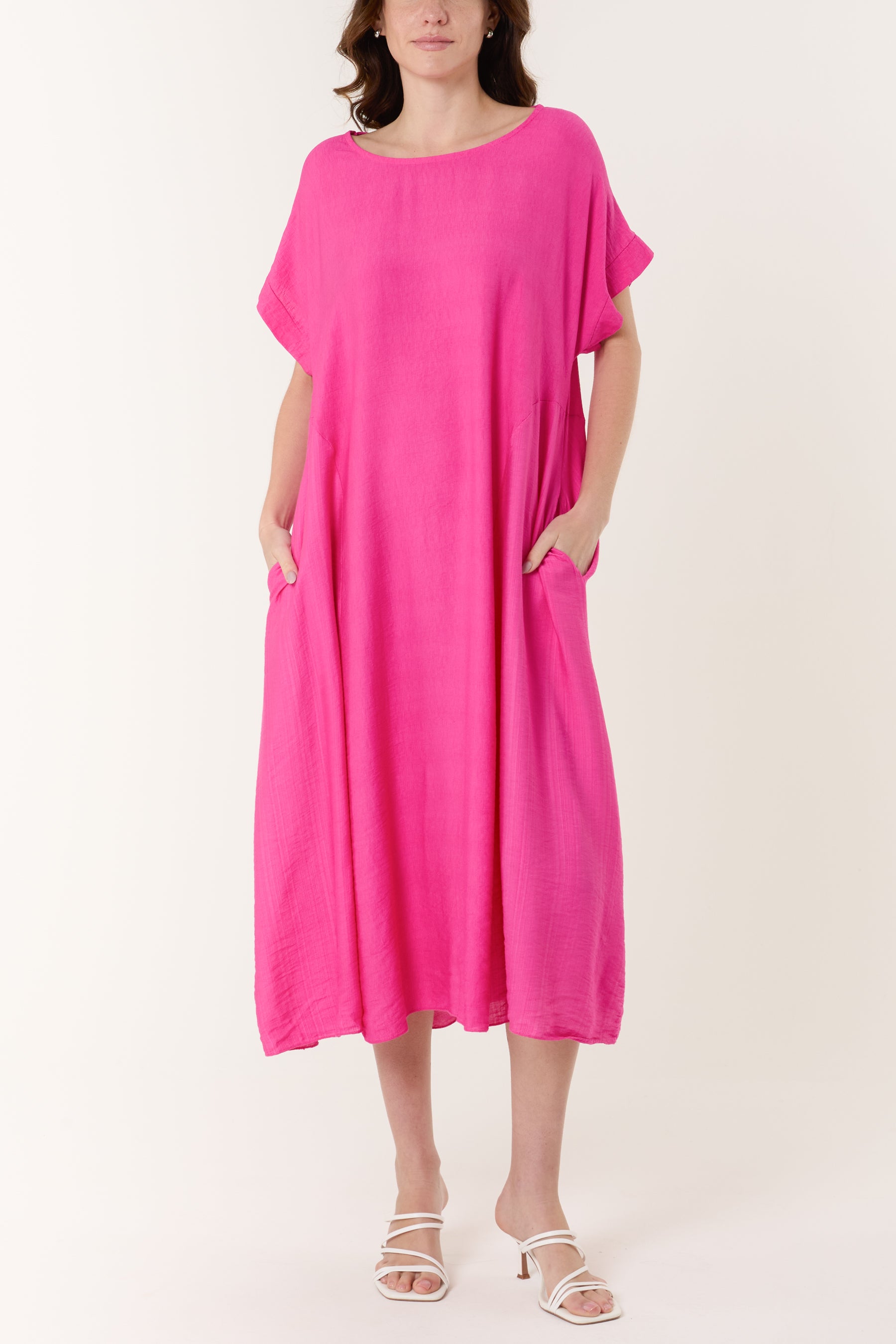 Round Neck Pockets Relaxed Midi Dress