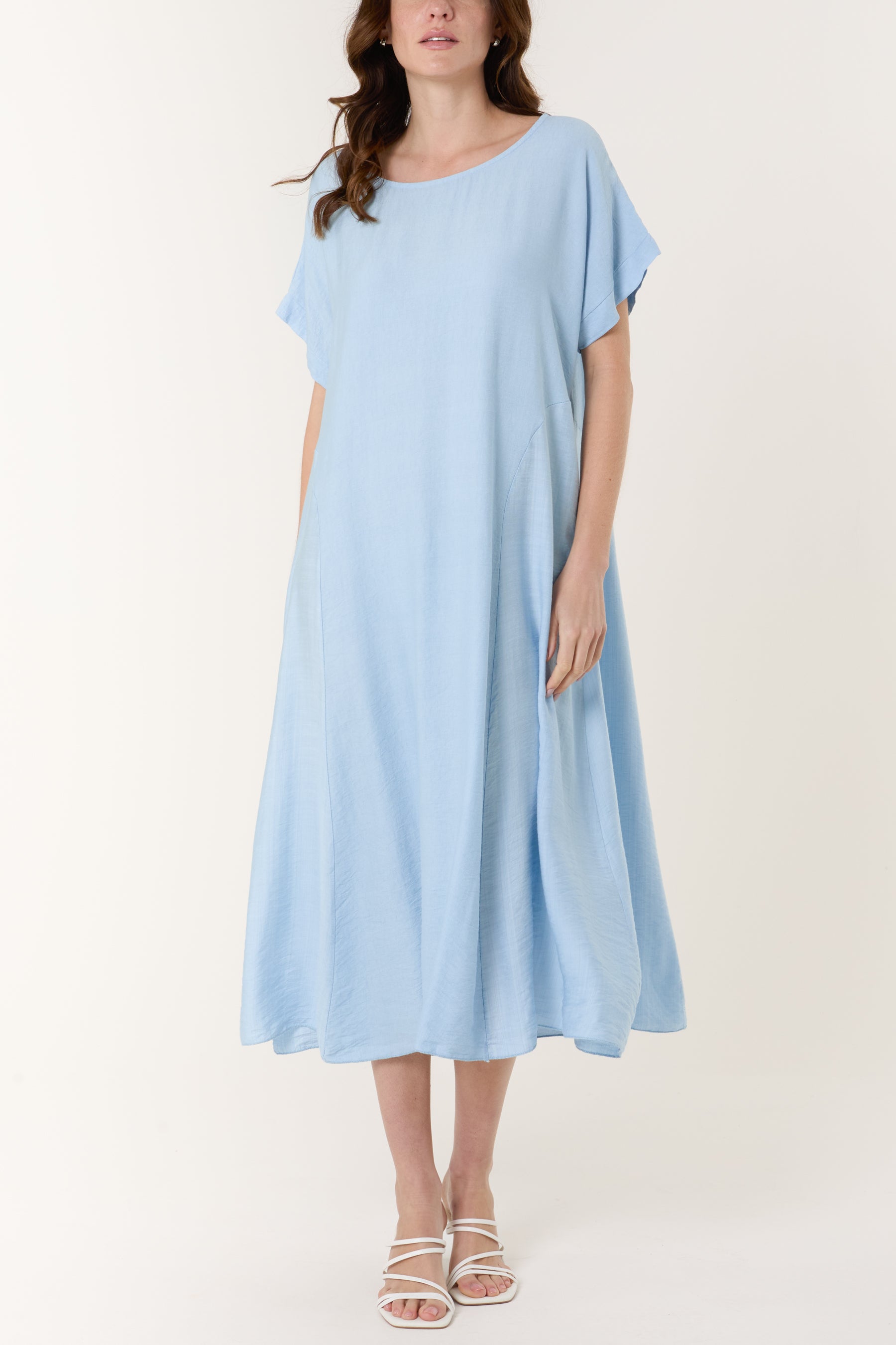 Round Neck Pockets Relaxed Midi Dress