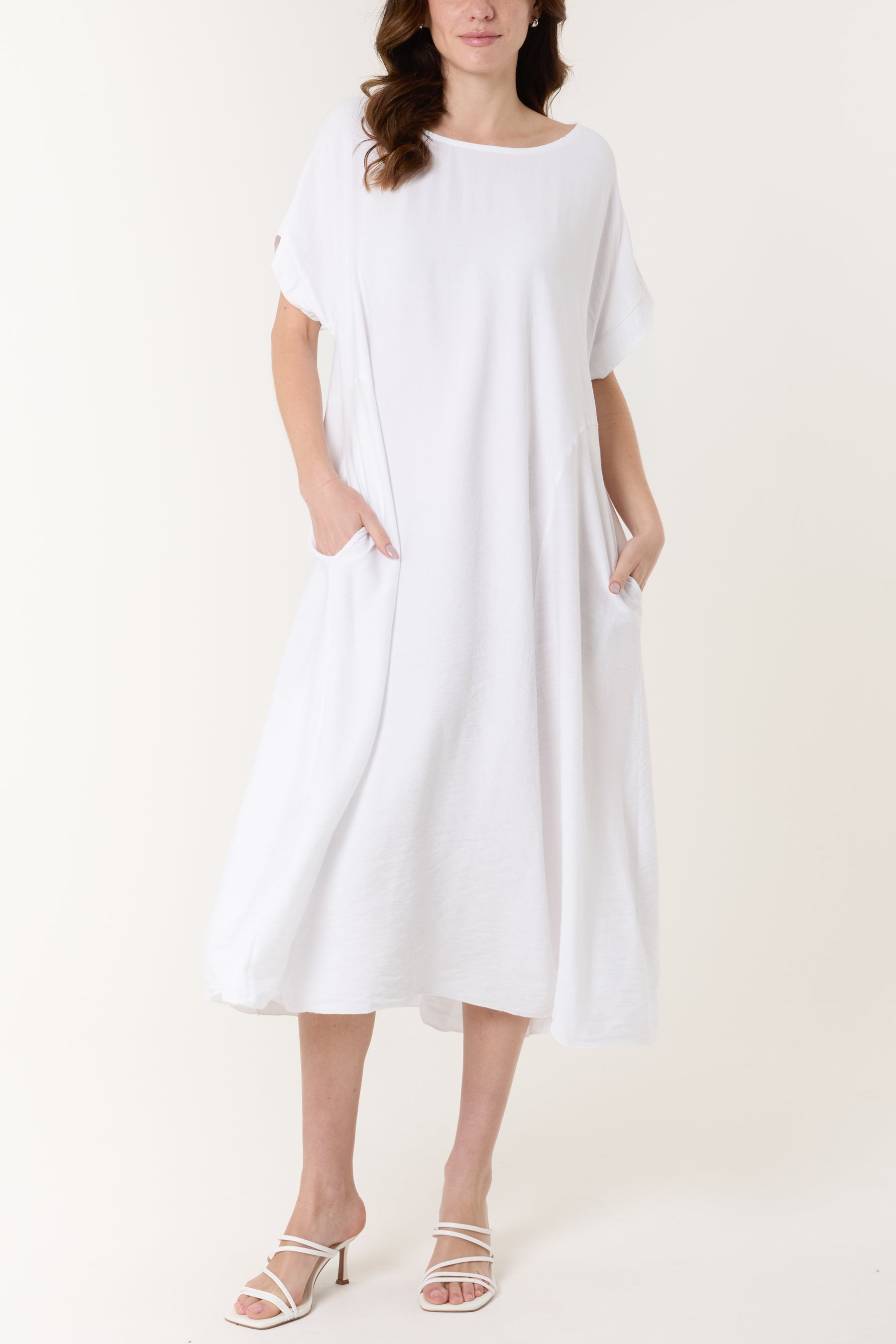 Round Neck Pockets Relaxed Midi Dress