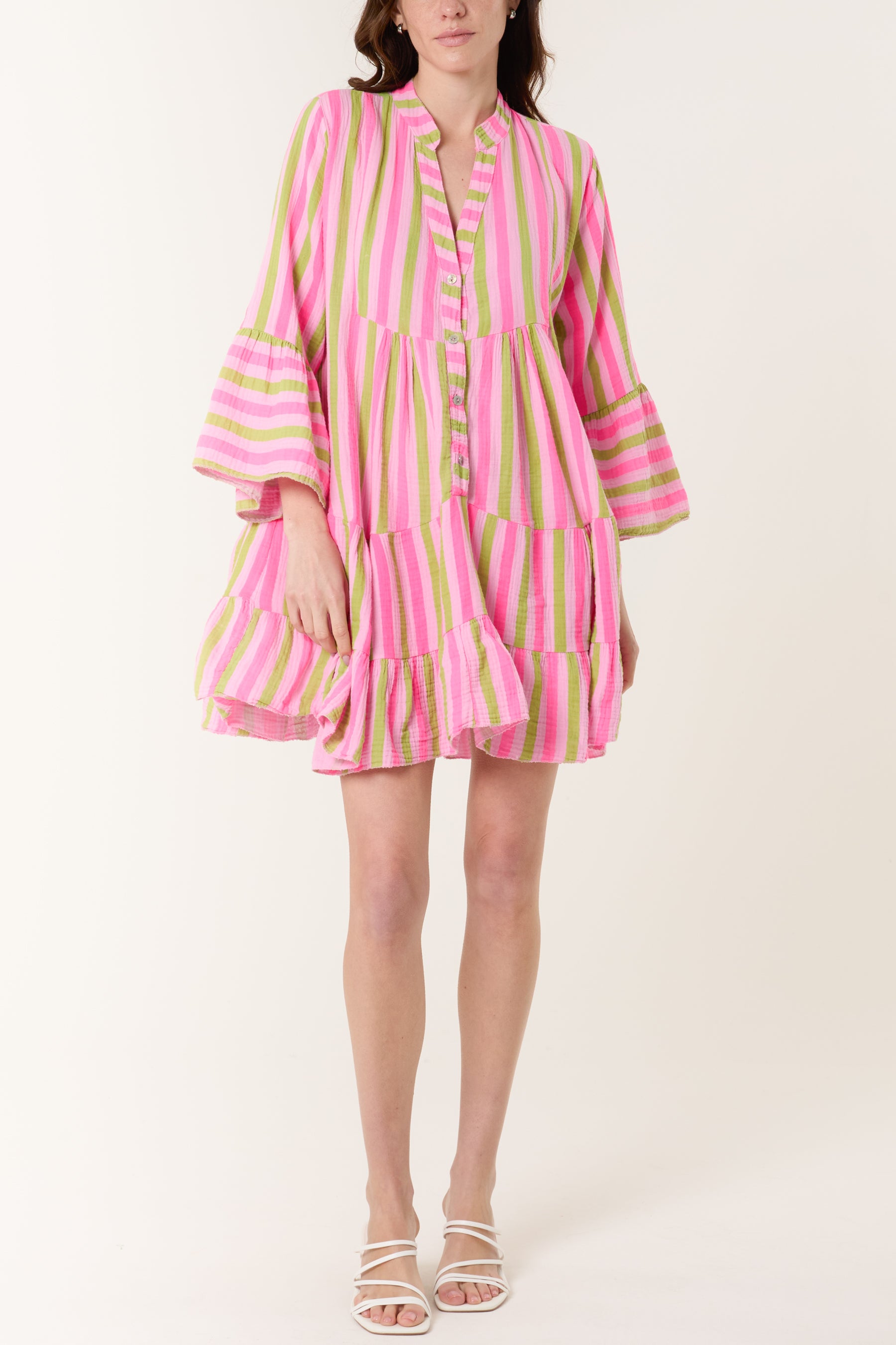 Striped Cheesecloth Tiered Mini Dress