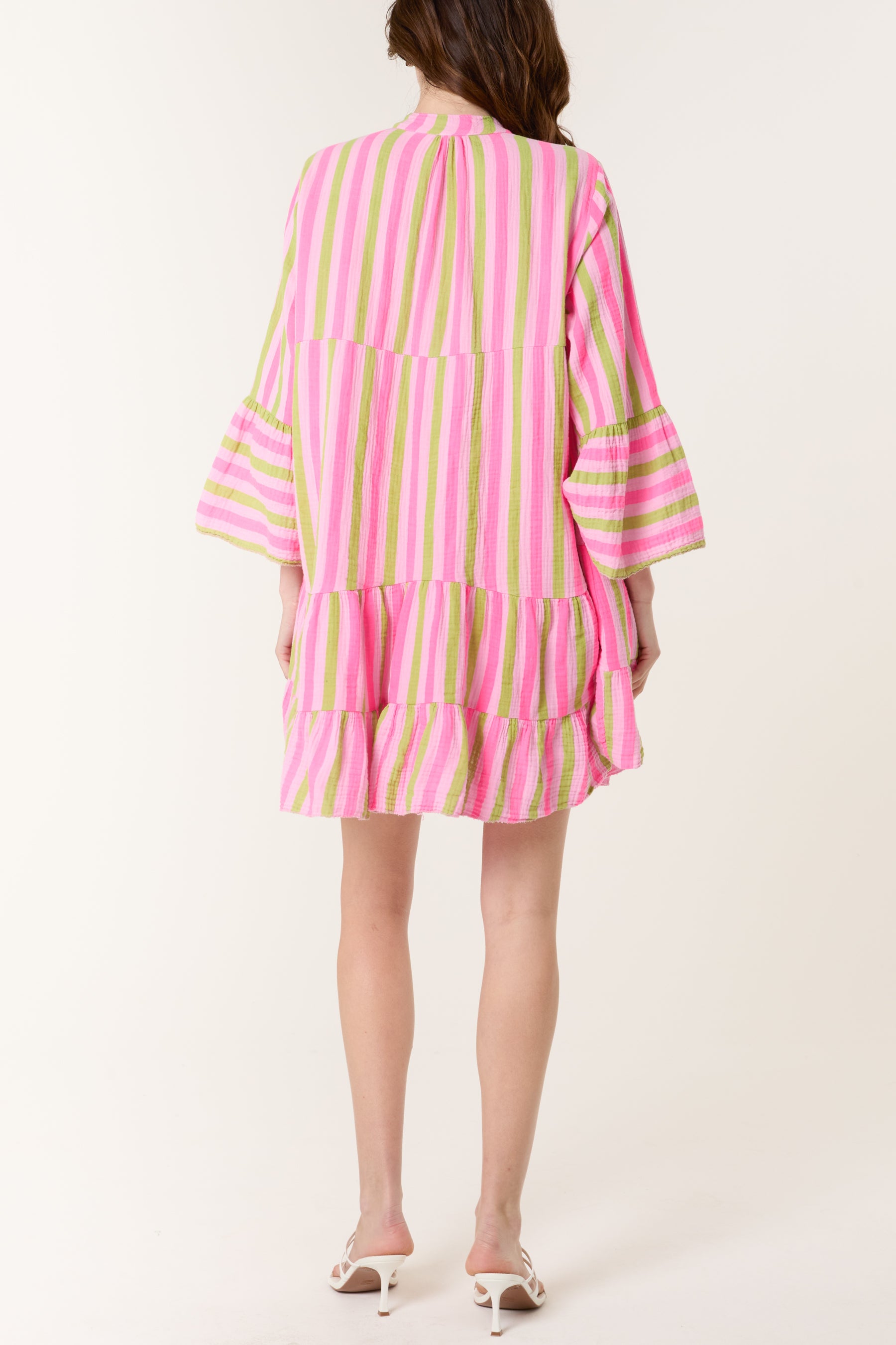 Striped Cheesecloth Tiered Mini Dress