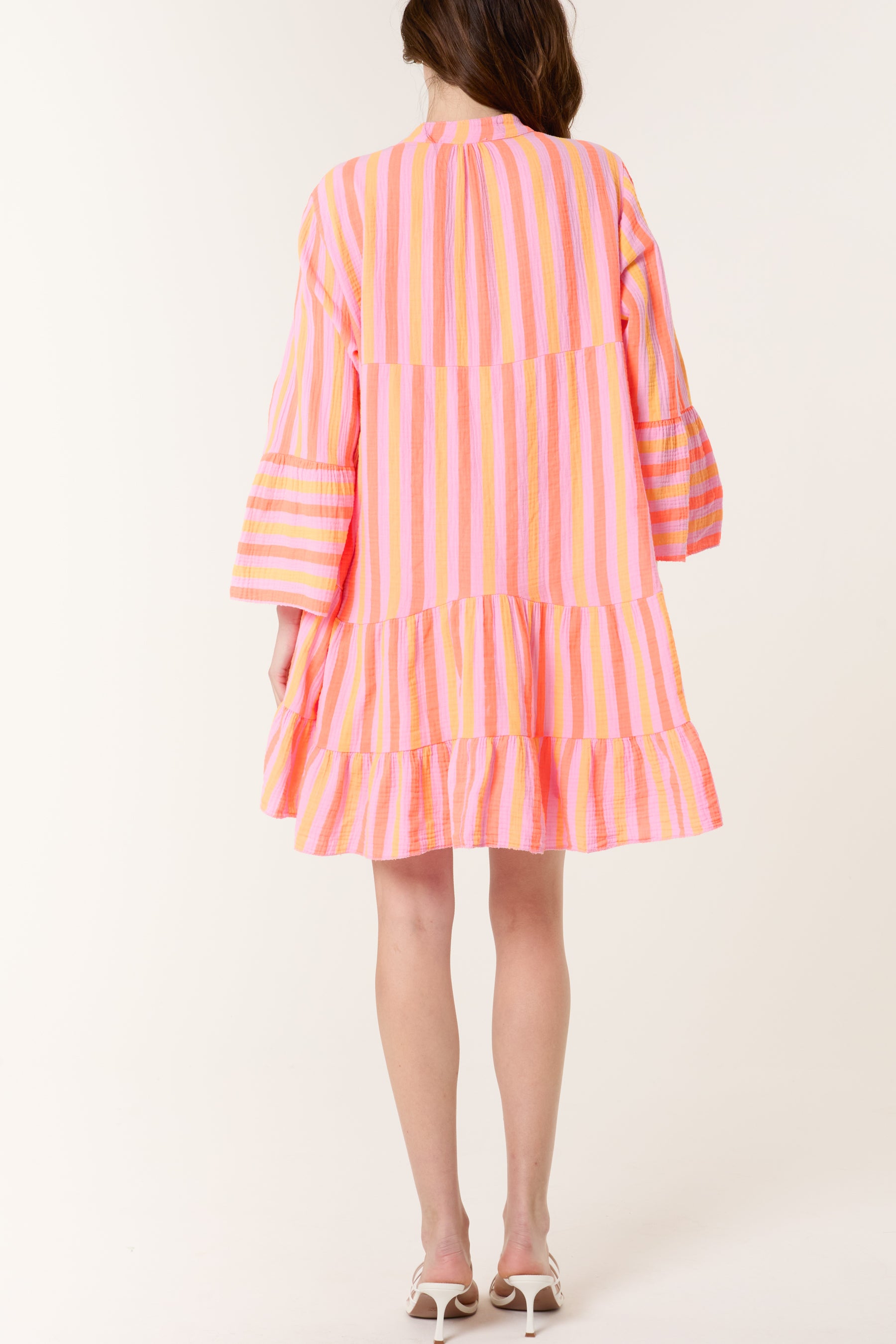 Striped Cheesecloth Tiered Mini Dress