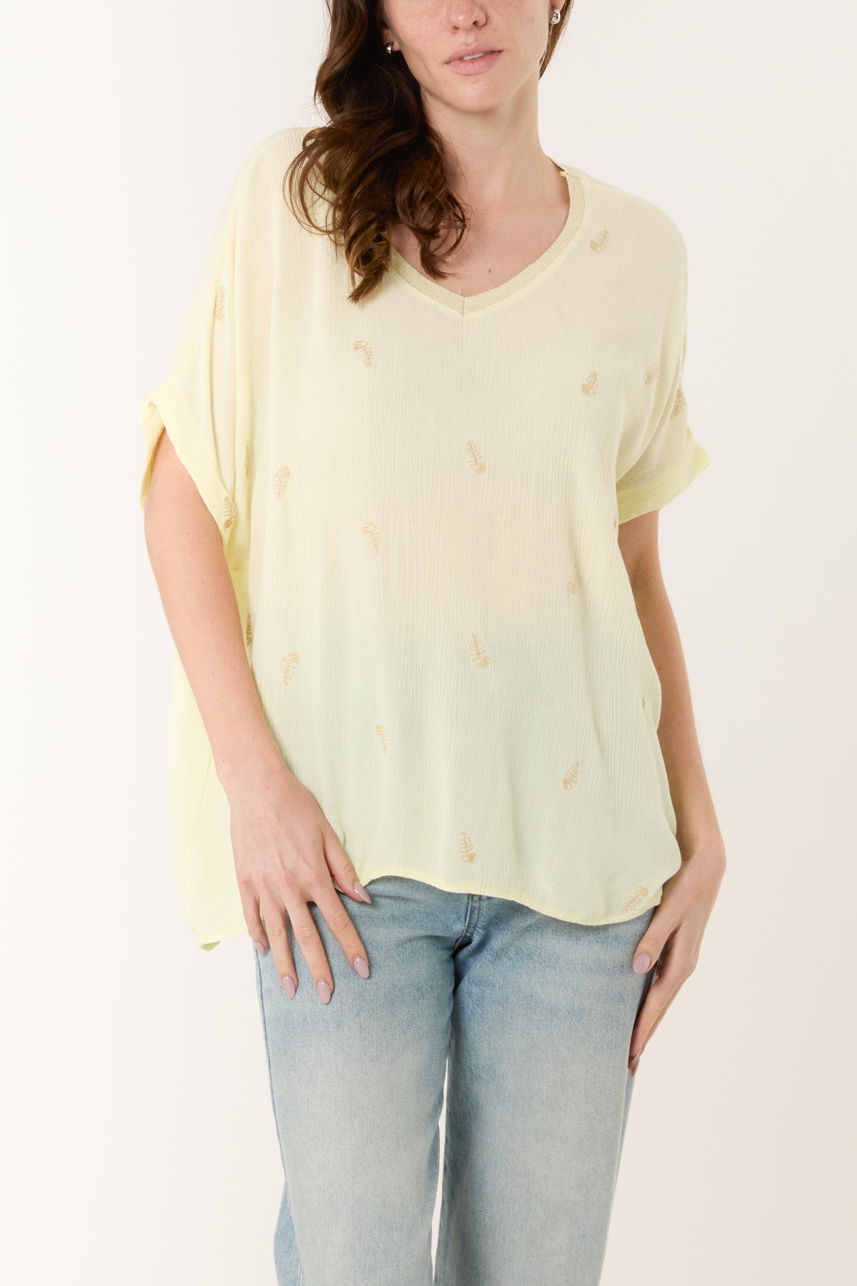 Fish Embroidery Short Sleeve Blouse