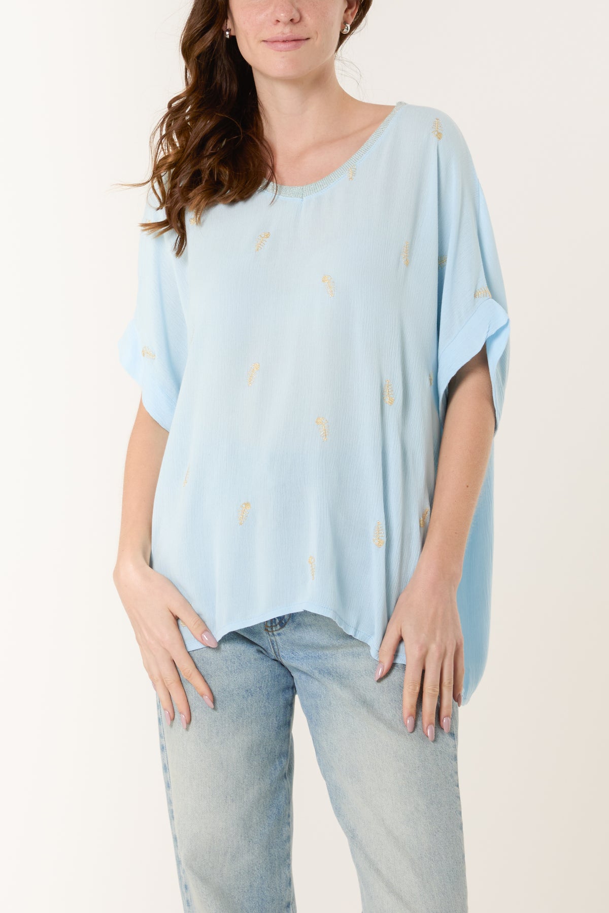 Fish Embroidery Short Sleeve Blouse