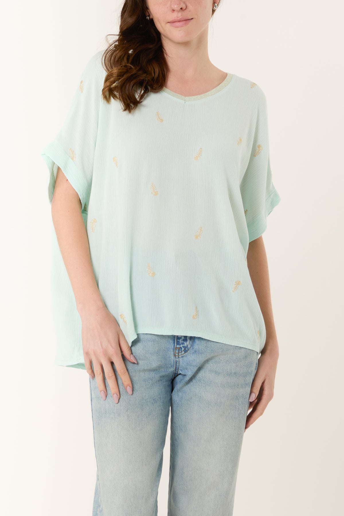 Fish Embroidery Short Sleeve Blouse