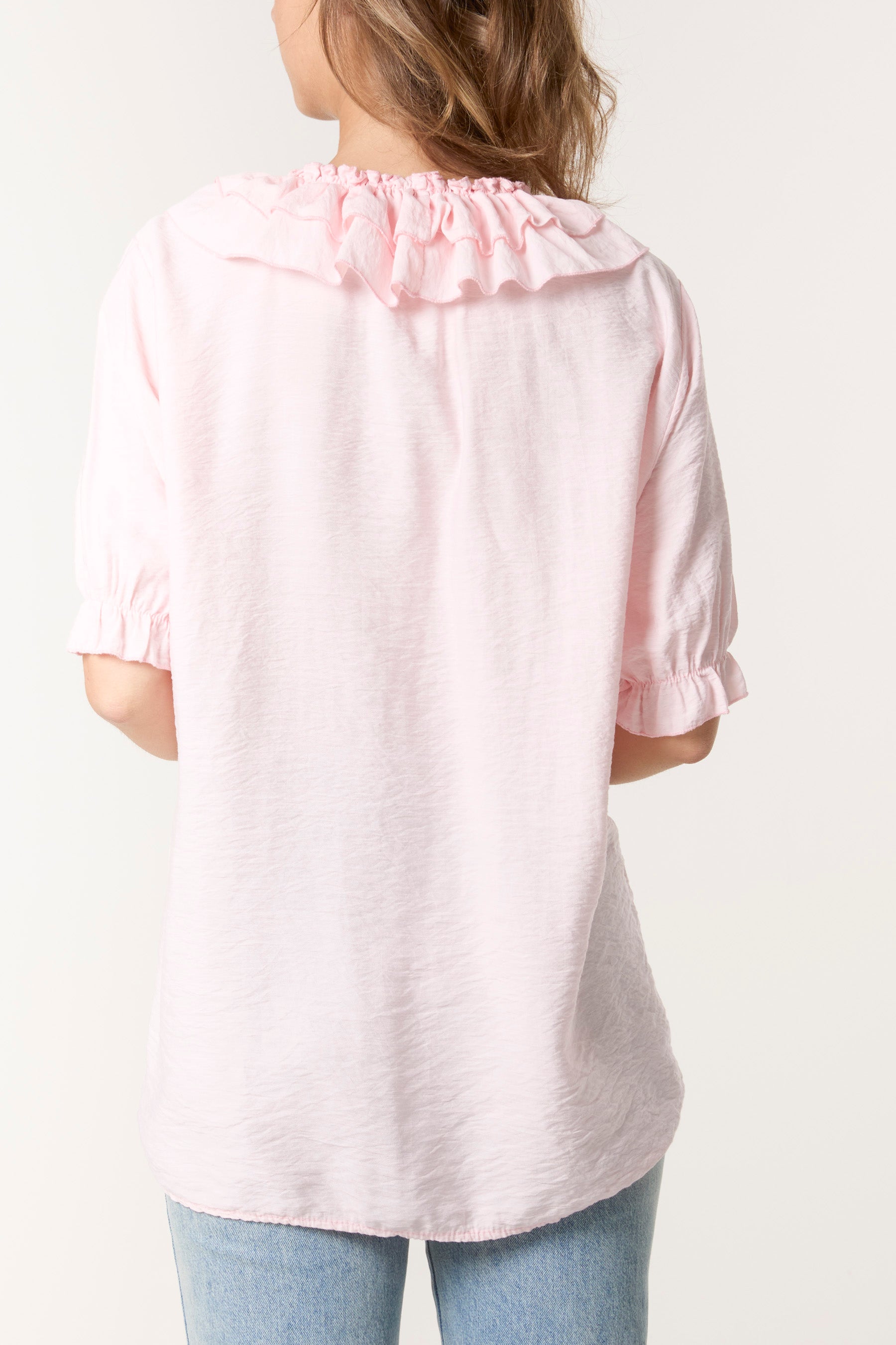 Ruffle Neck Puff Sleeve Blouse