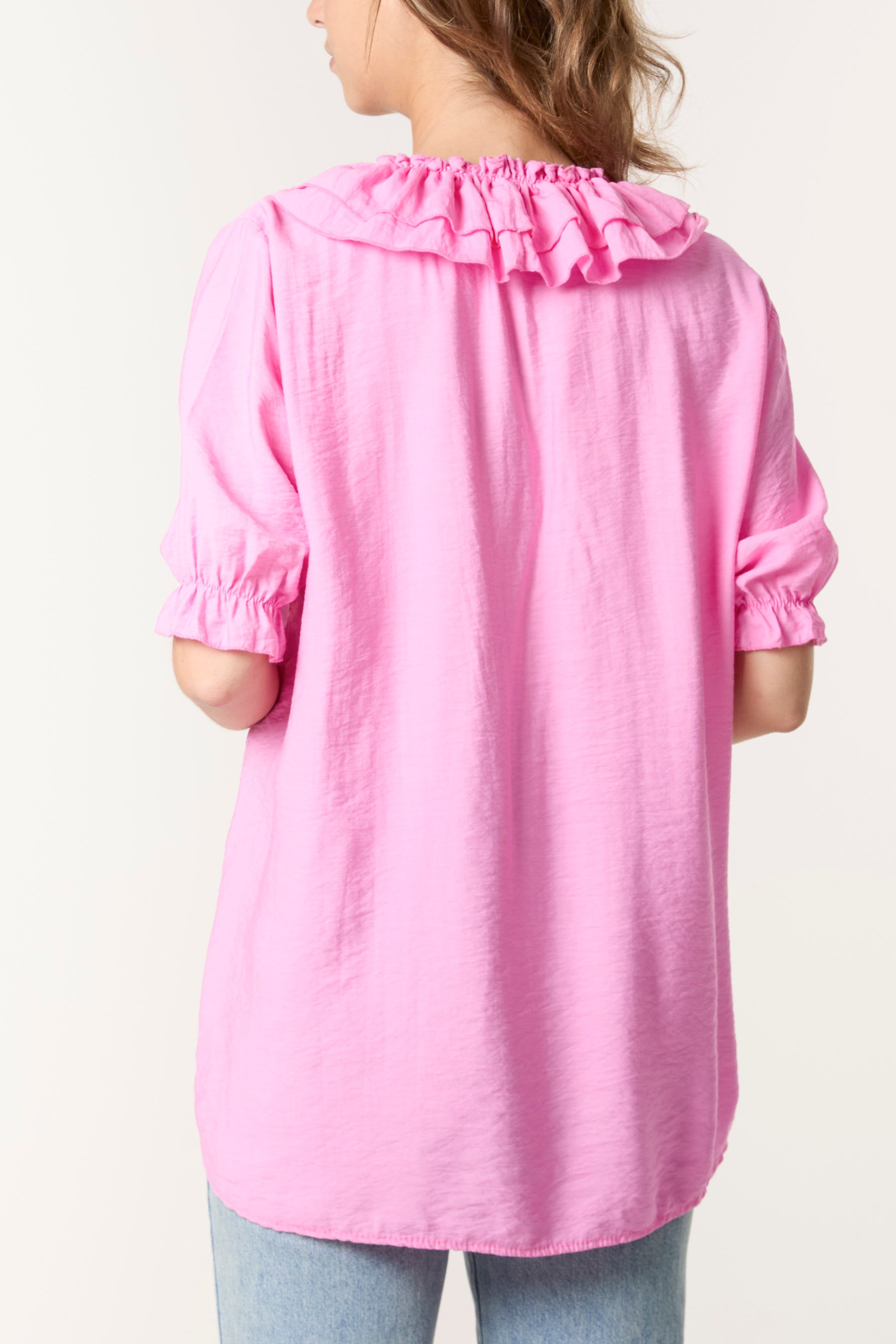 Ruffle Neck Puff Sleeve Blouse