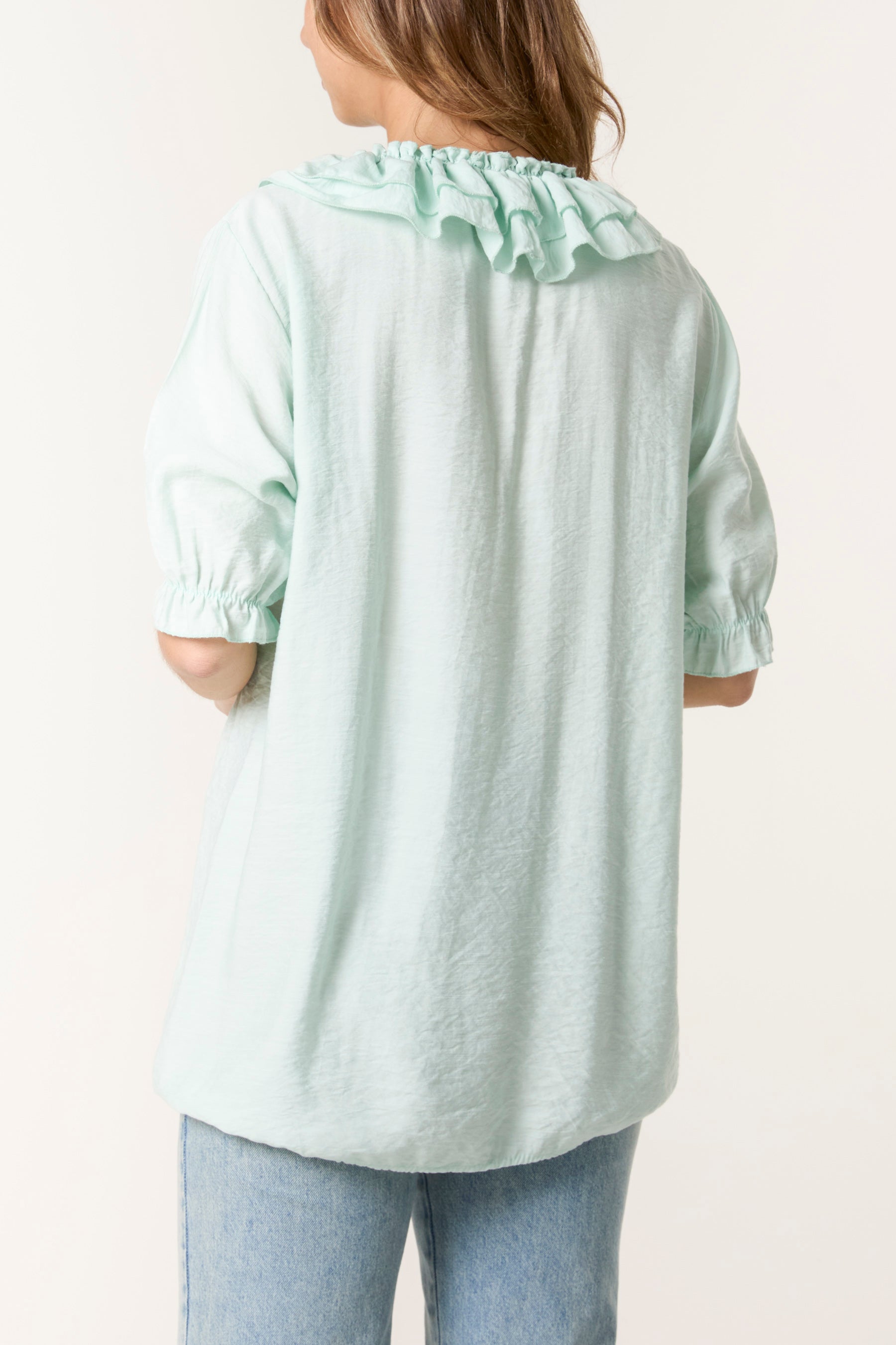Ruffle Neck Puff Sleeve Blouse