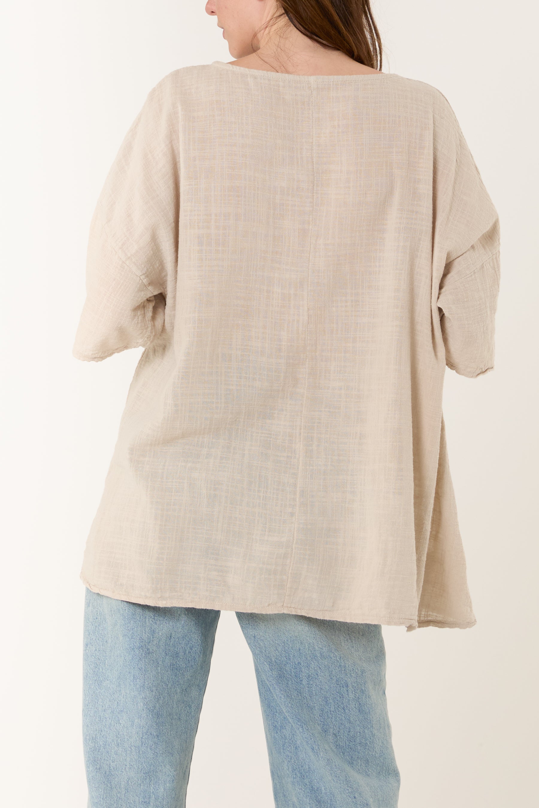 Round Neck Button Detail Cotton Top
