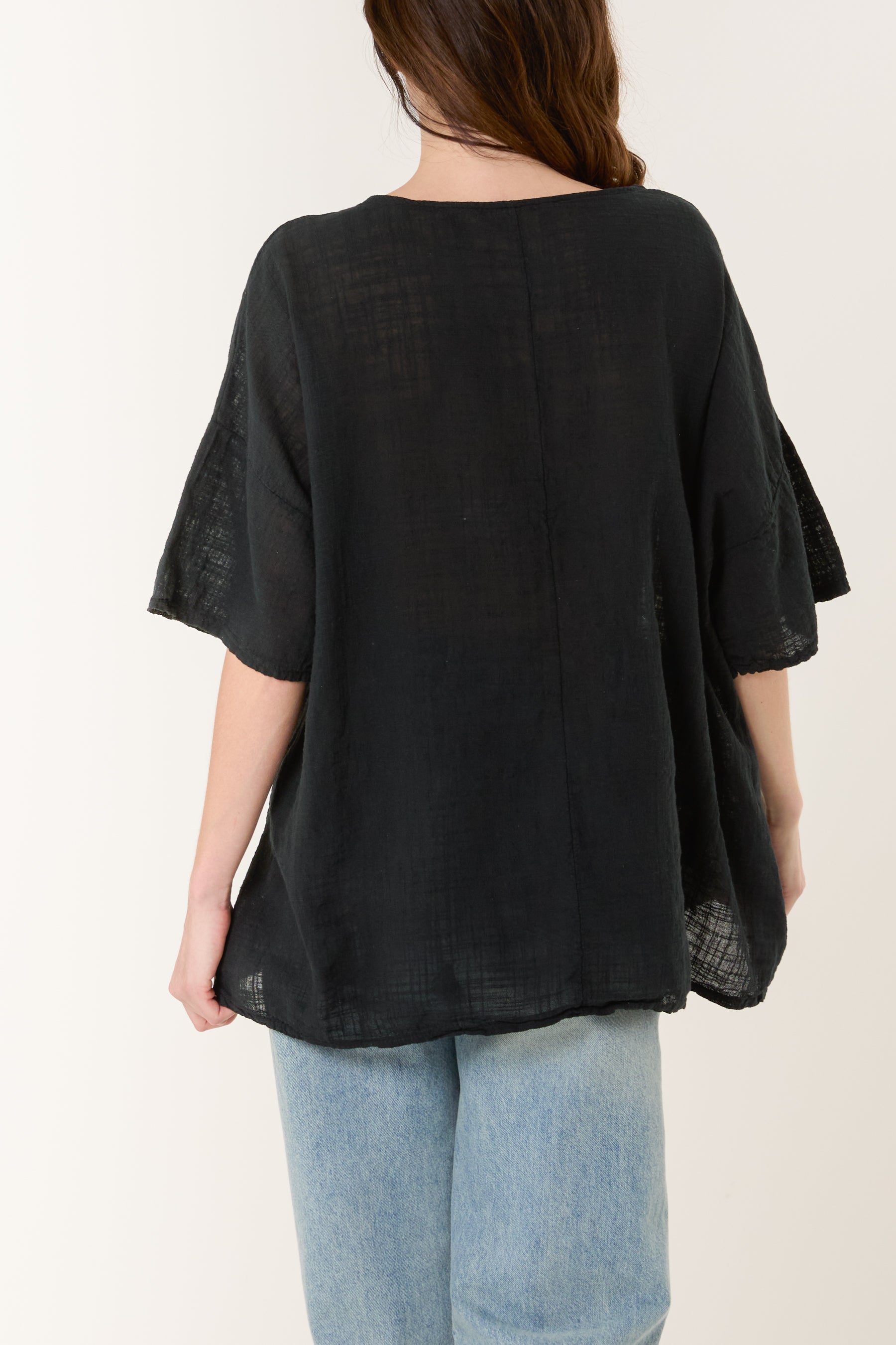 Round Neck Button Detail Cotton Top