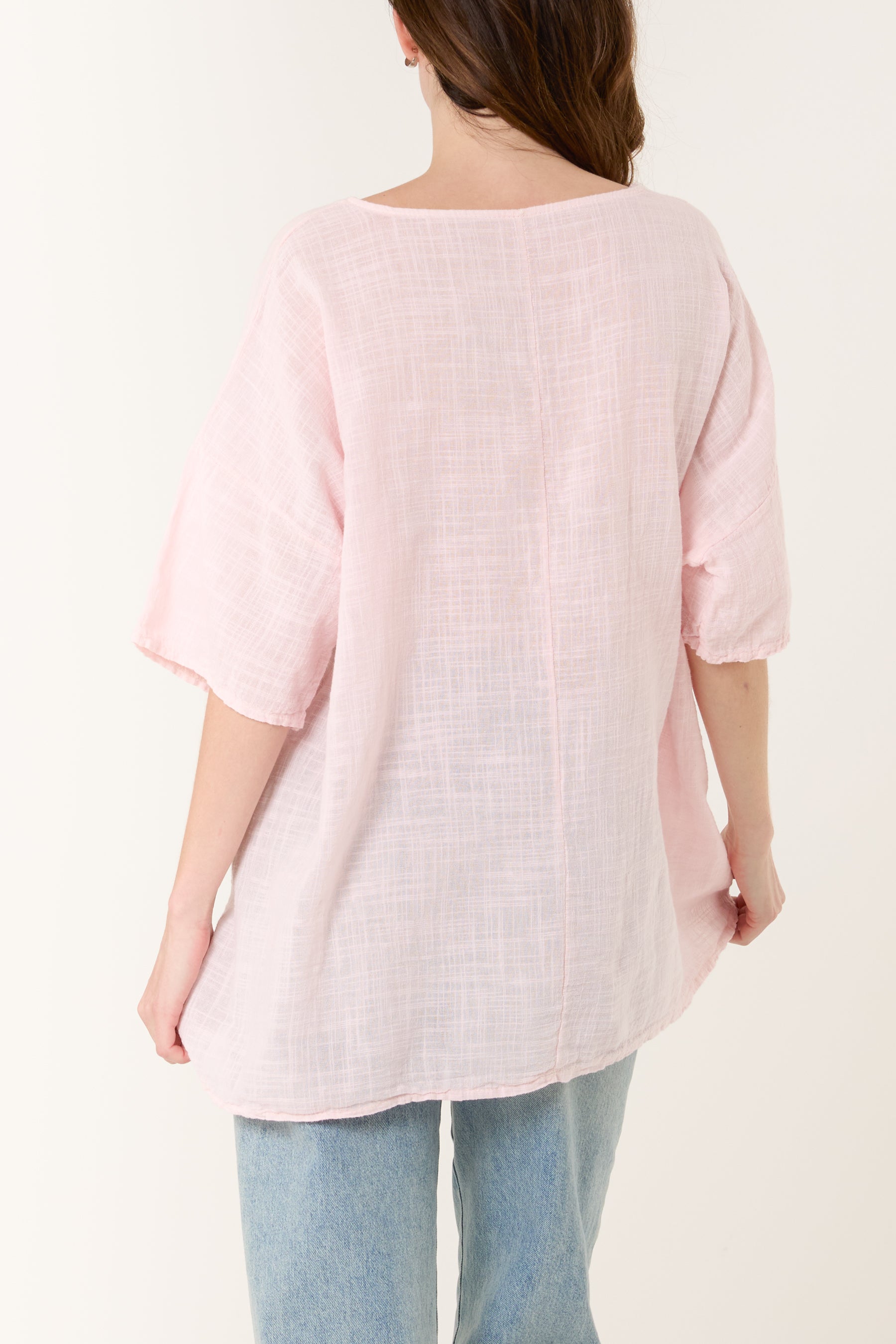 Round Neck Button Detail Cotton Top