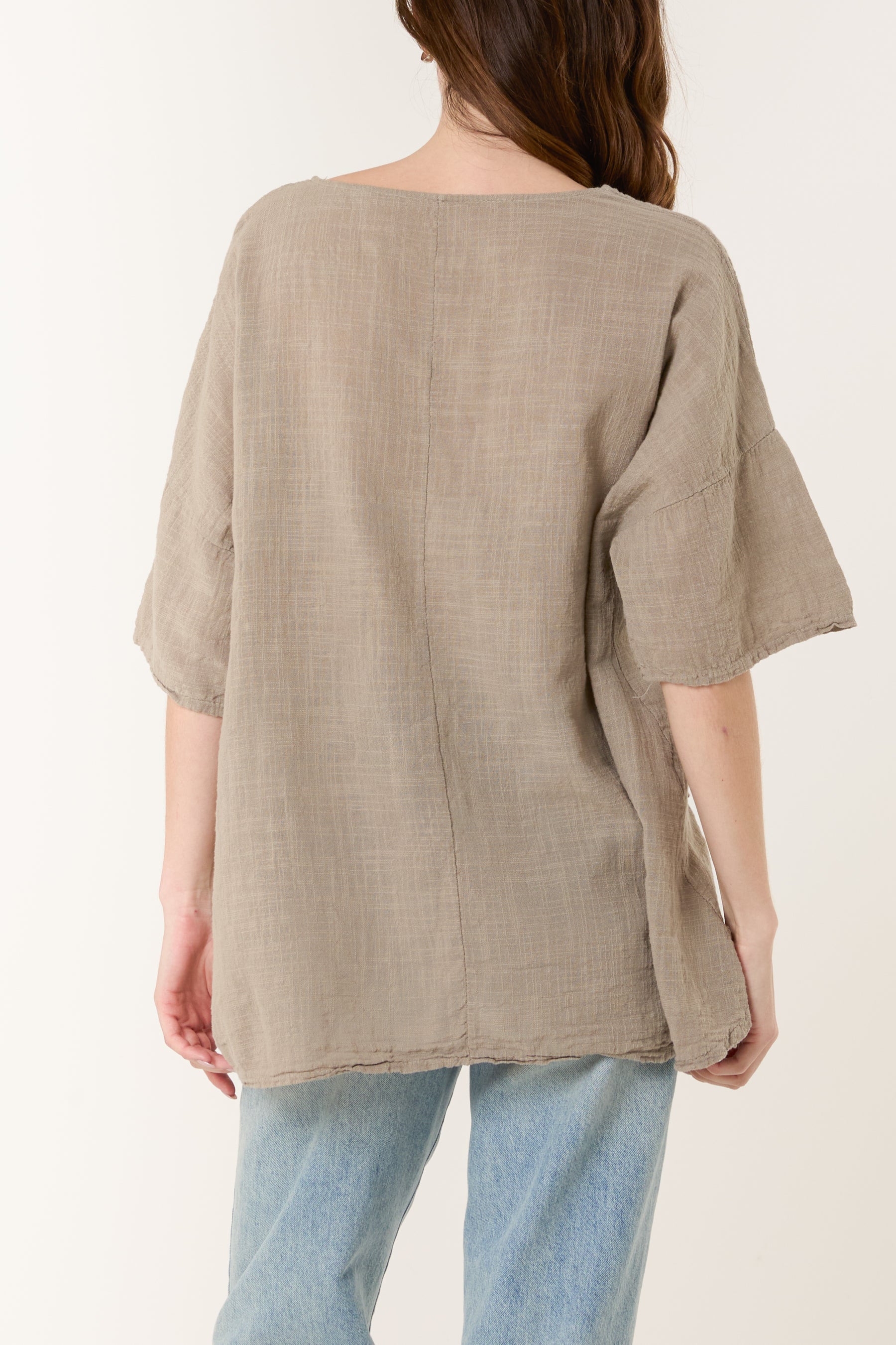 Round Neck Button Detail Cotton Top