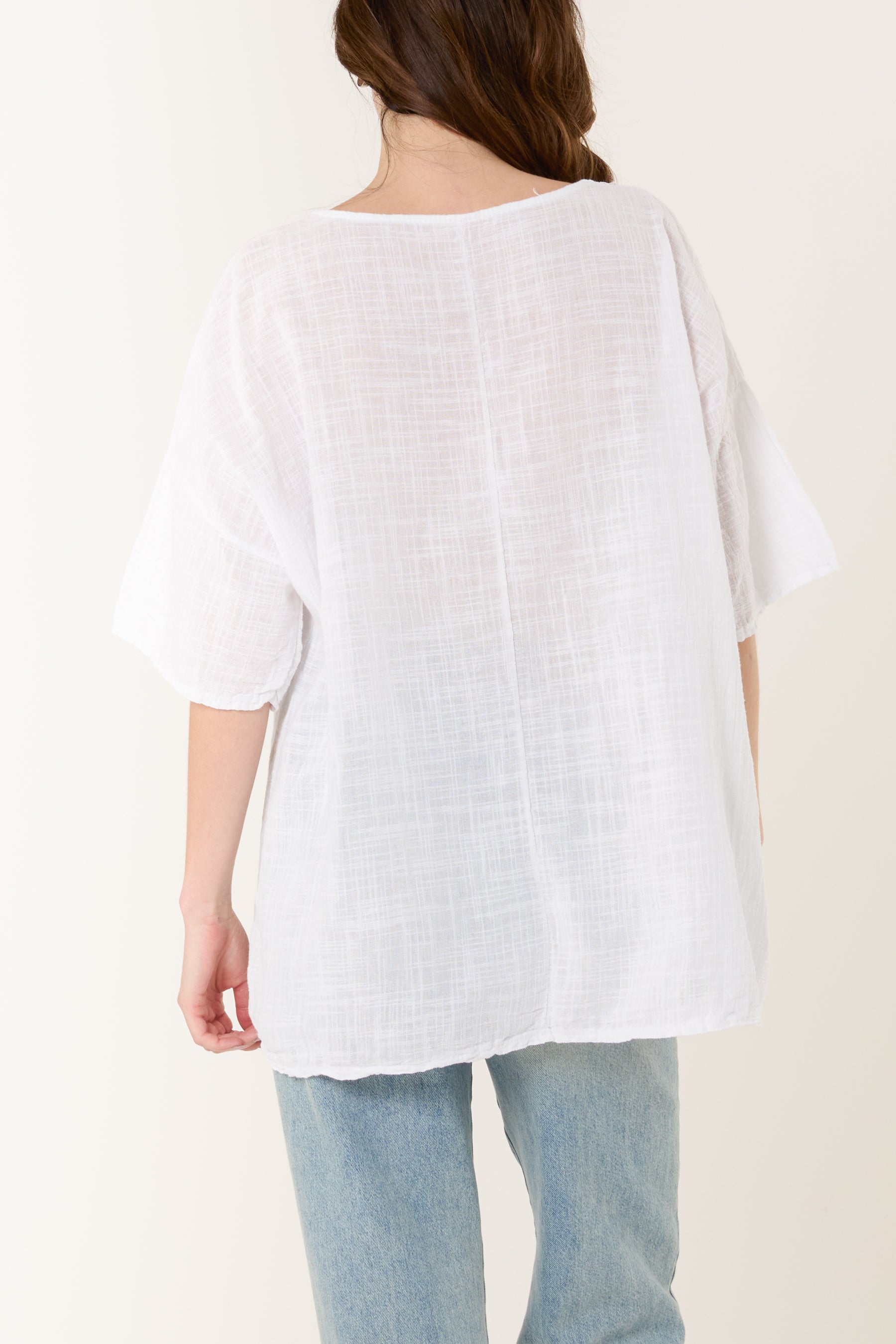 Round Neck Button Detail Cotton Top
