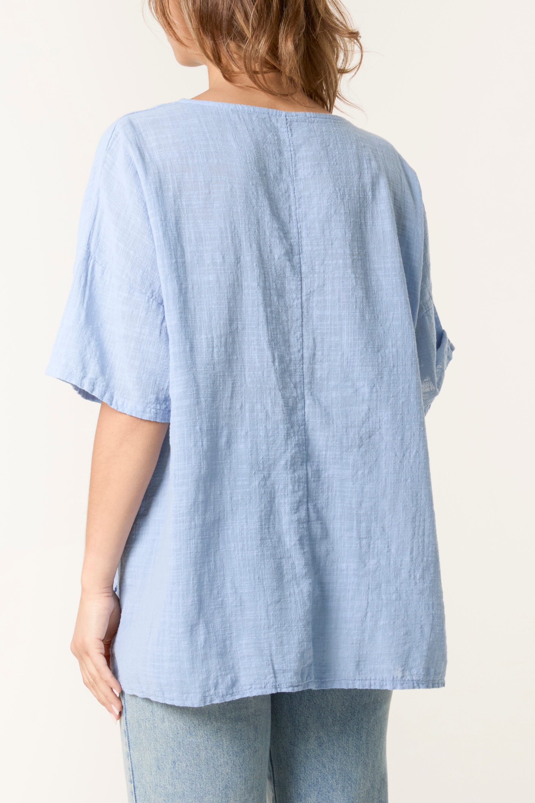 Round Neck Button Detail Cotton Top