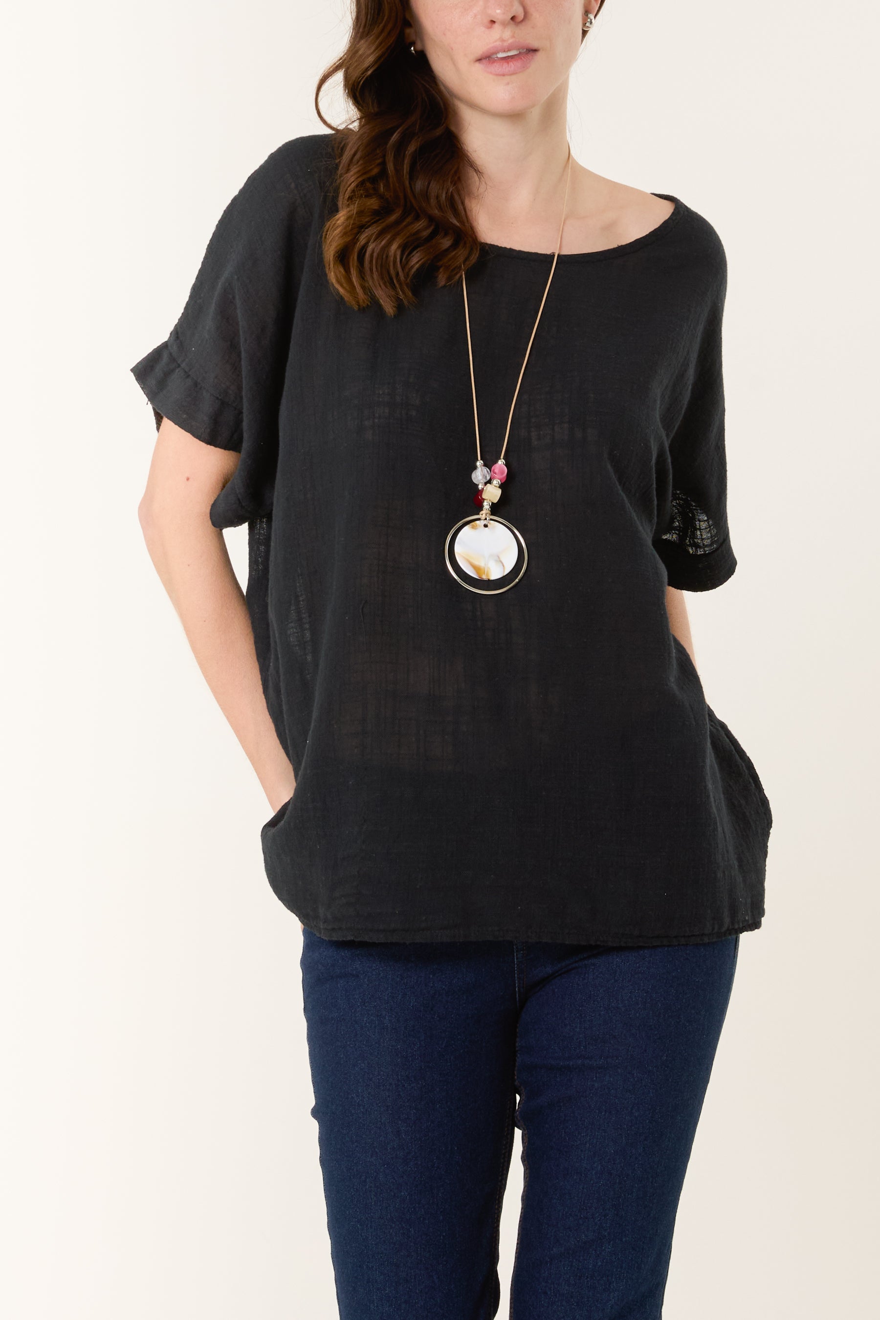 Necklace Short Sleeve Pure Cotton Top