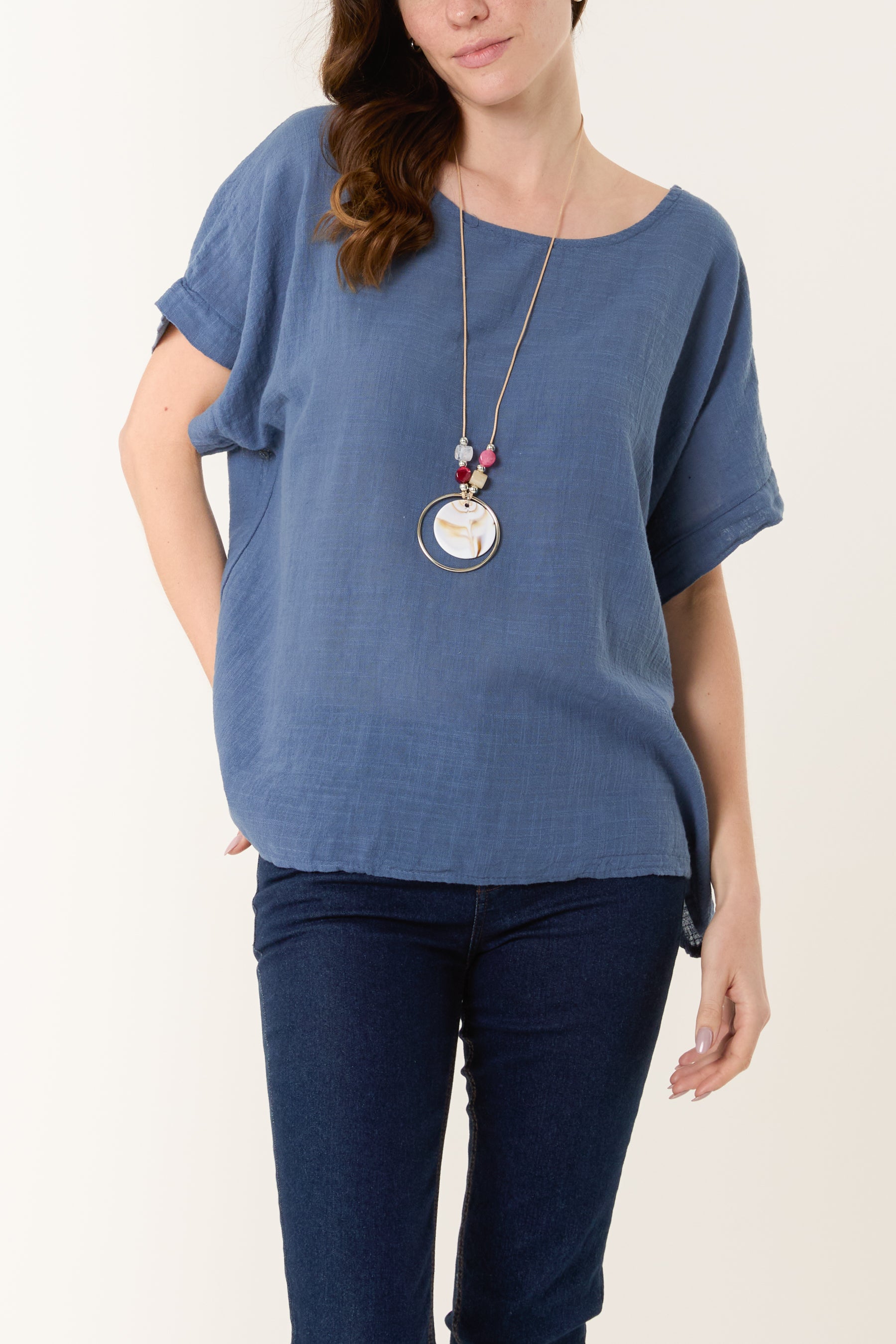 Necklace Short Sleeve Pure Cotton Top