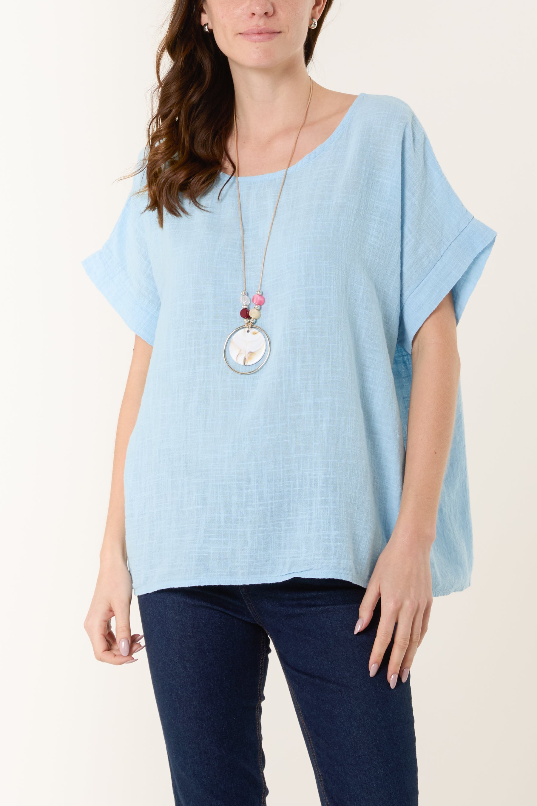 Necklace Short Sleeve Pure Cotton Top