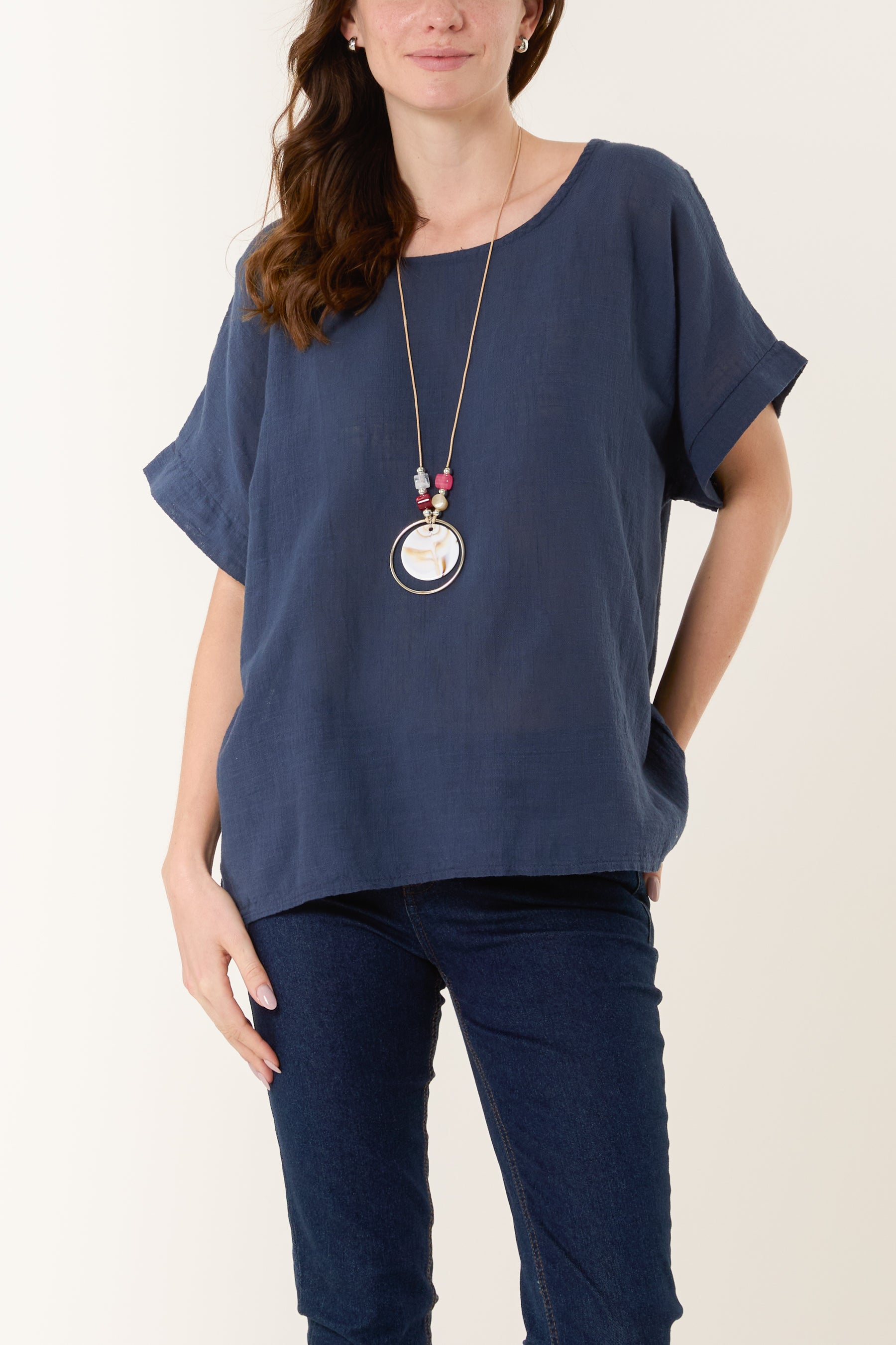 Necklace Short Sleeve Pure Cotton Top