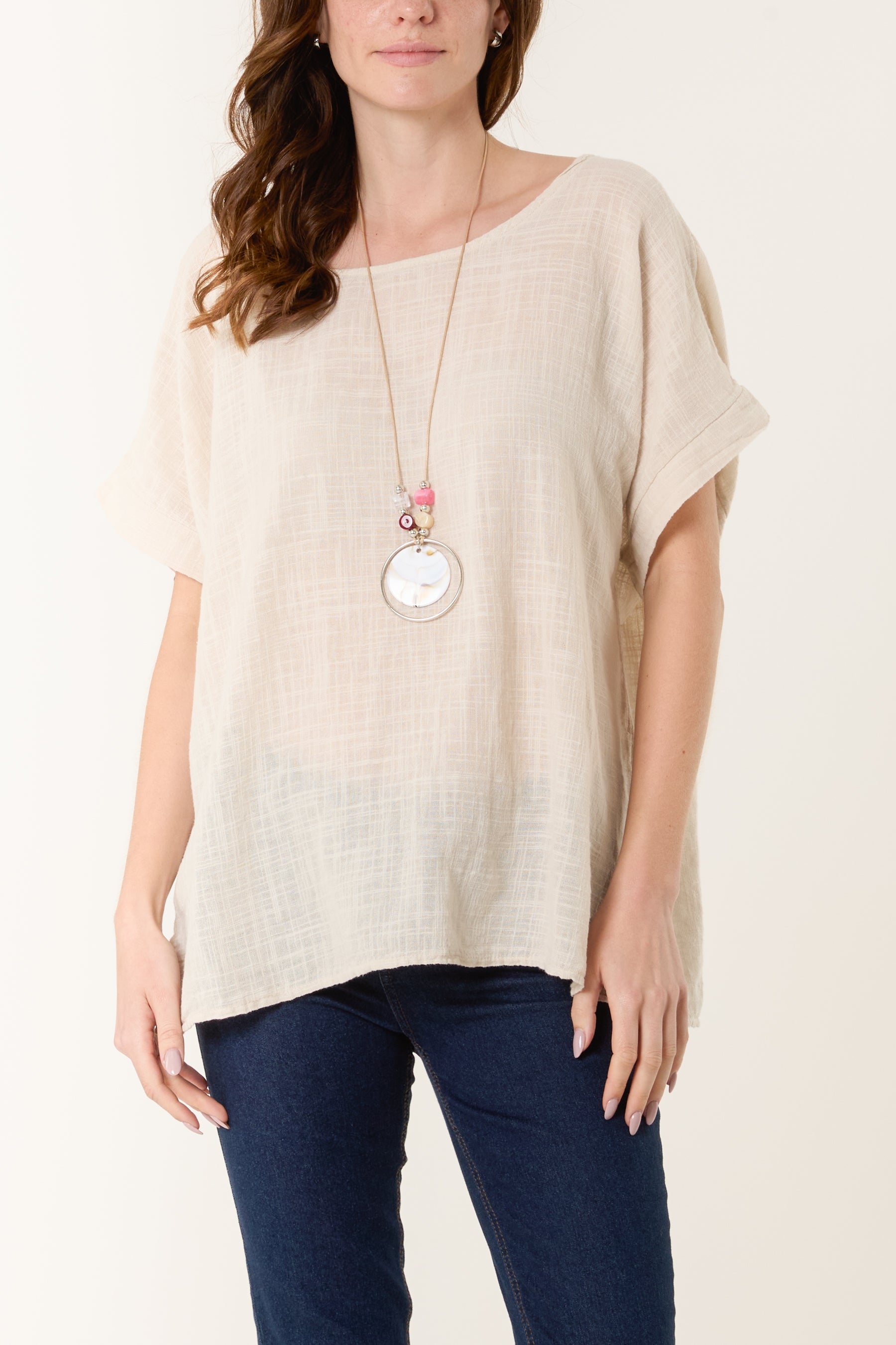 Necklace Short Sleeve Pure Cotton Top