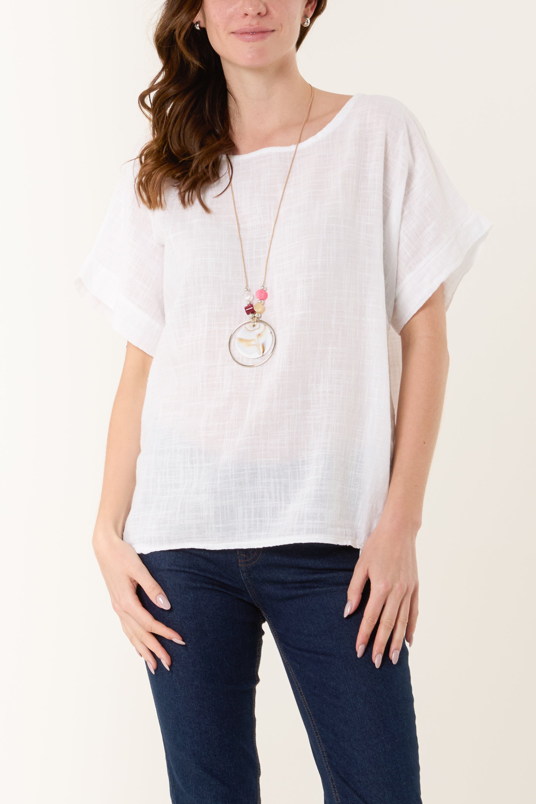 Necklace Short Sleeve Pure Cotton Top