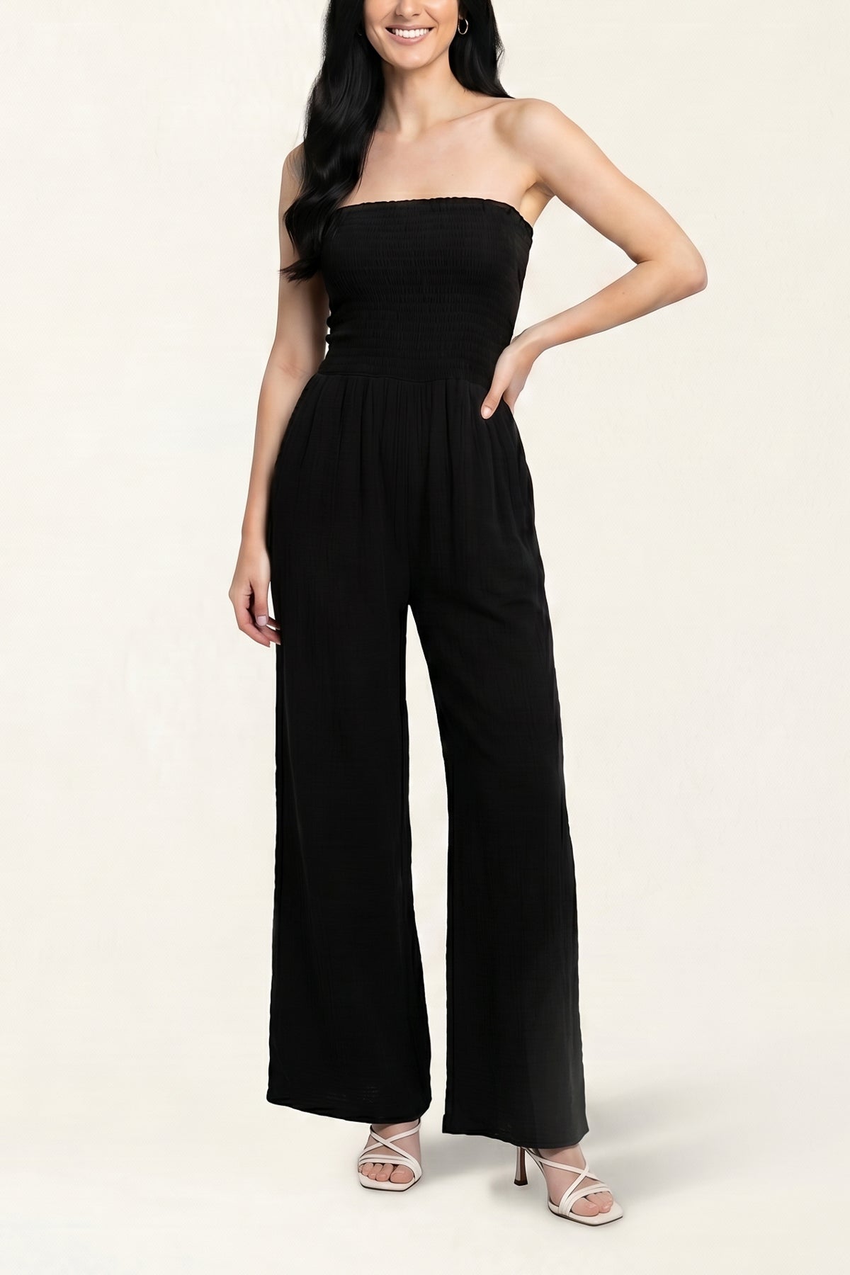 Bandeau Wide Leg Cheesecloth Jumpsuit