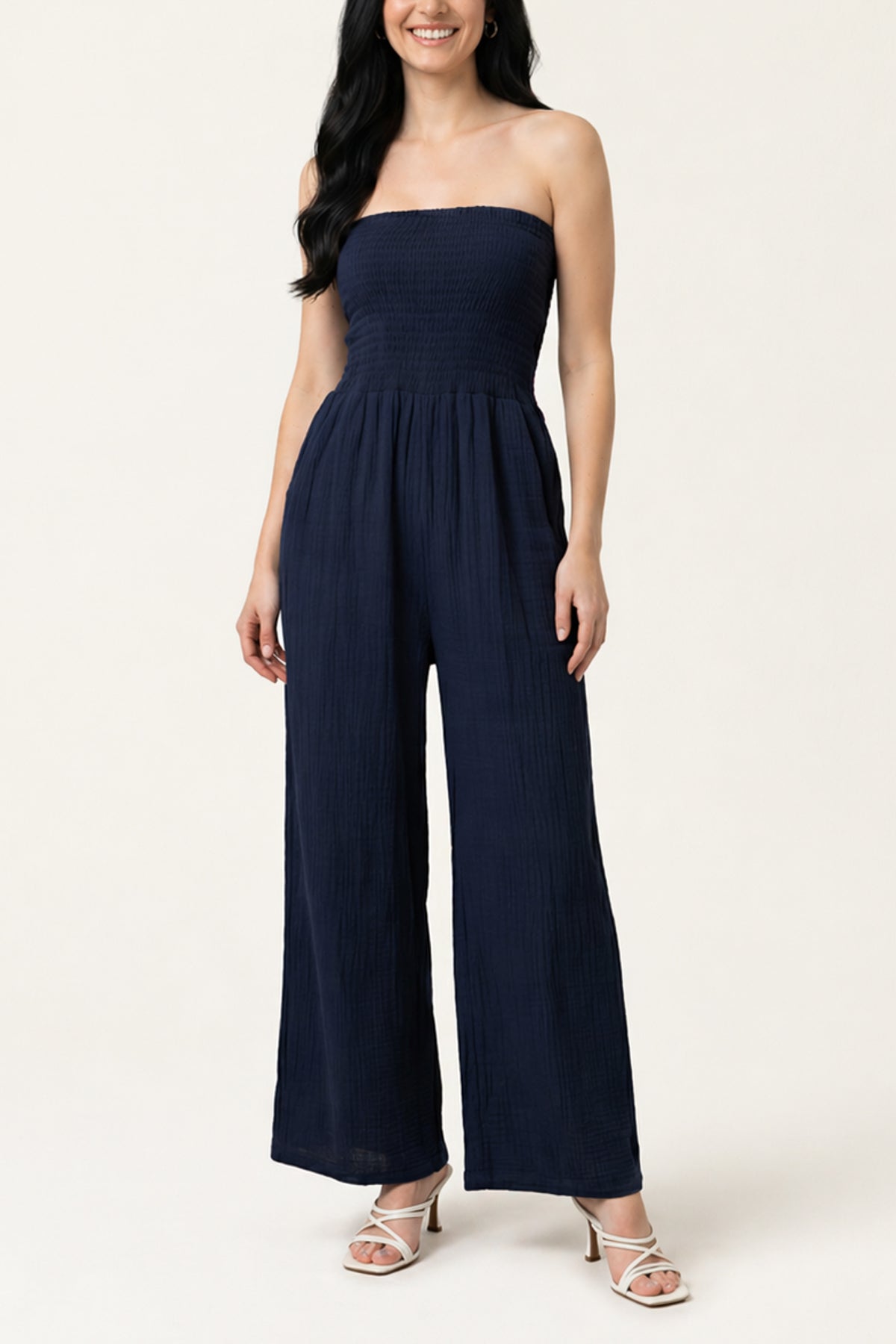 Bandeau Wide Leg Cheesecloth Jumpsuit