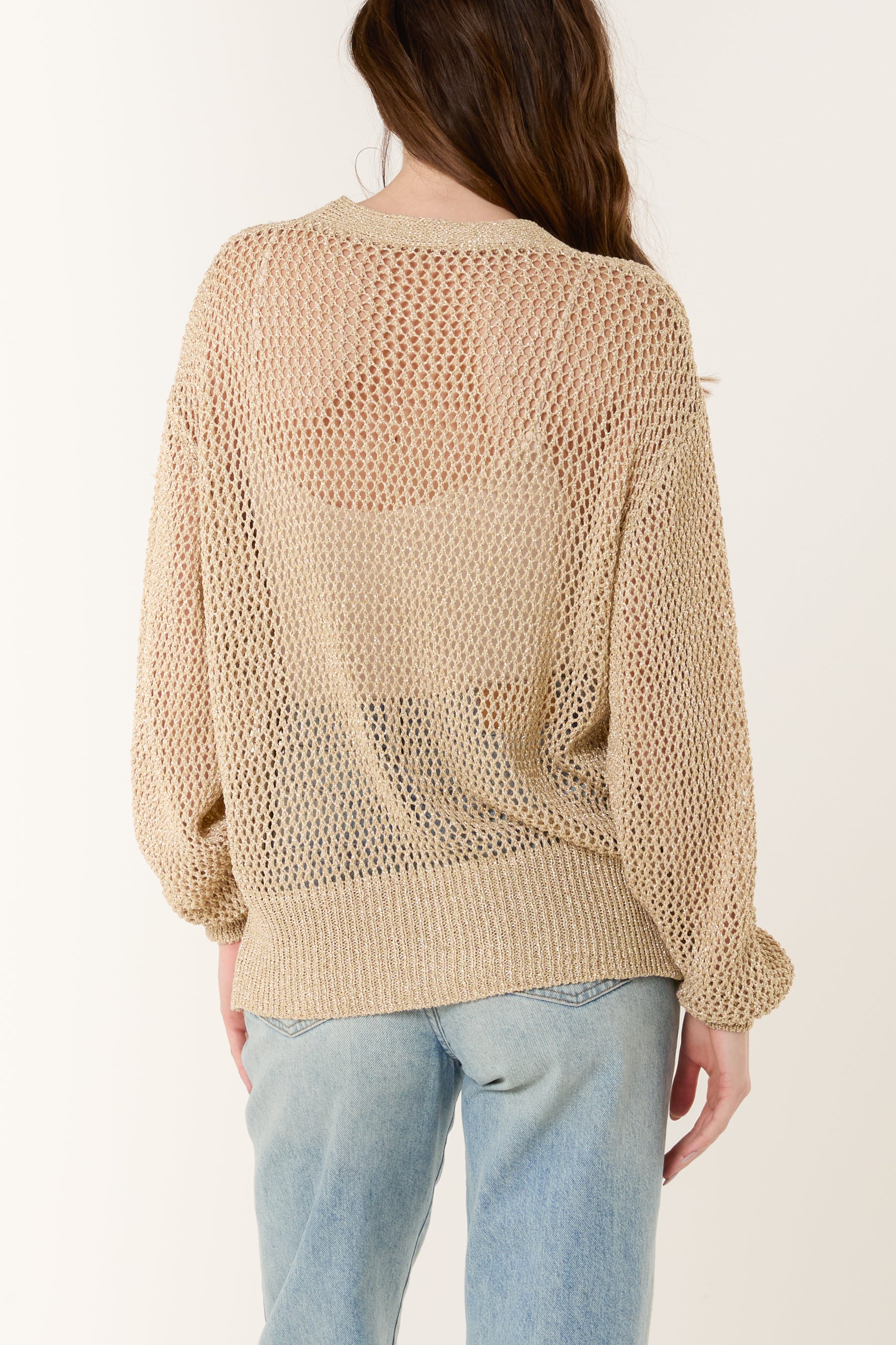 Gold Button Lurex Knit Cardigan