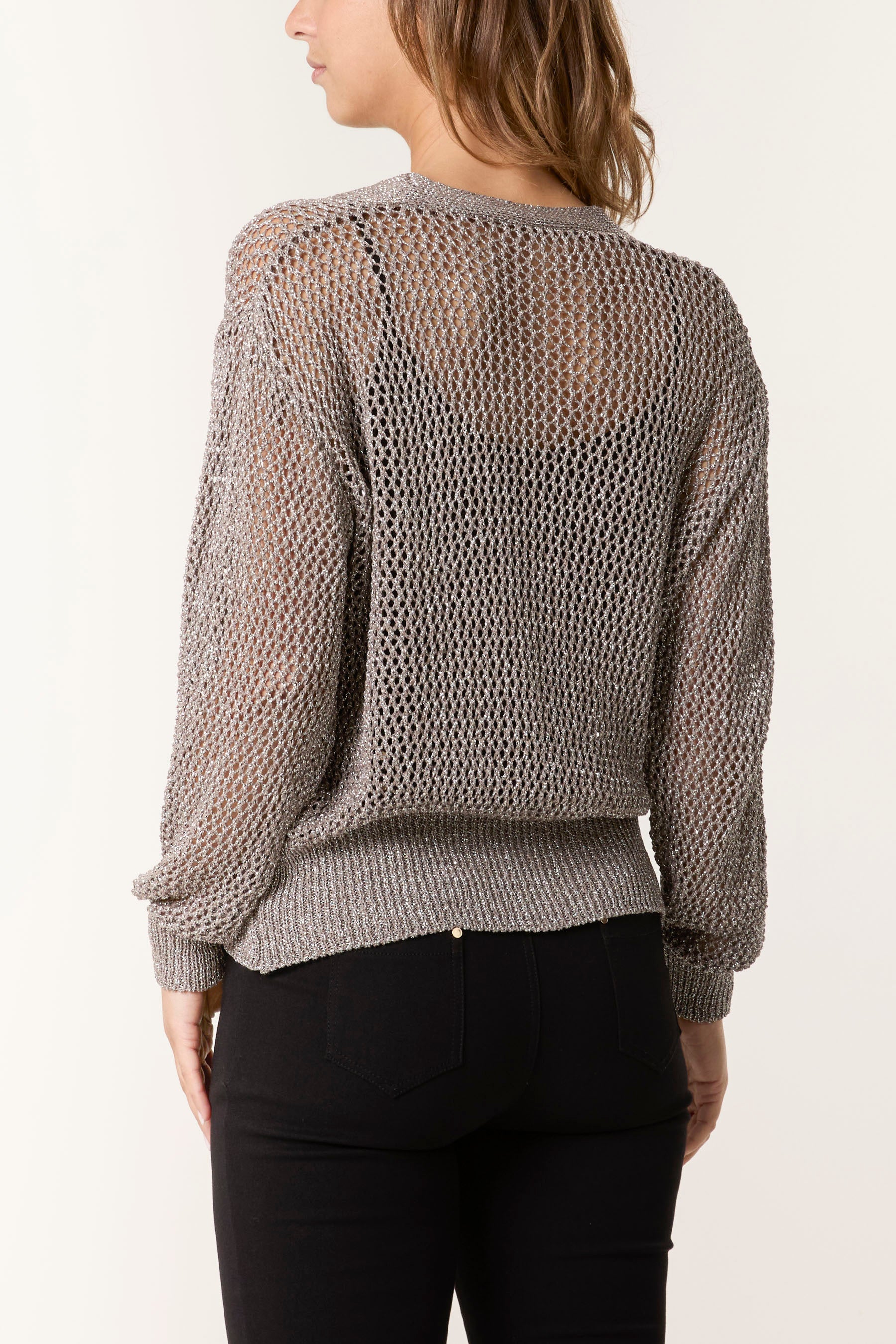 Gold Button Lurex Knit Cardigan