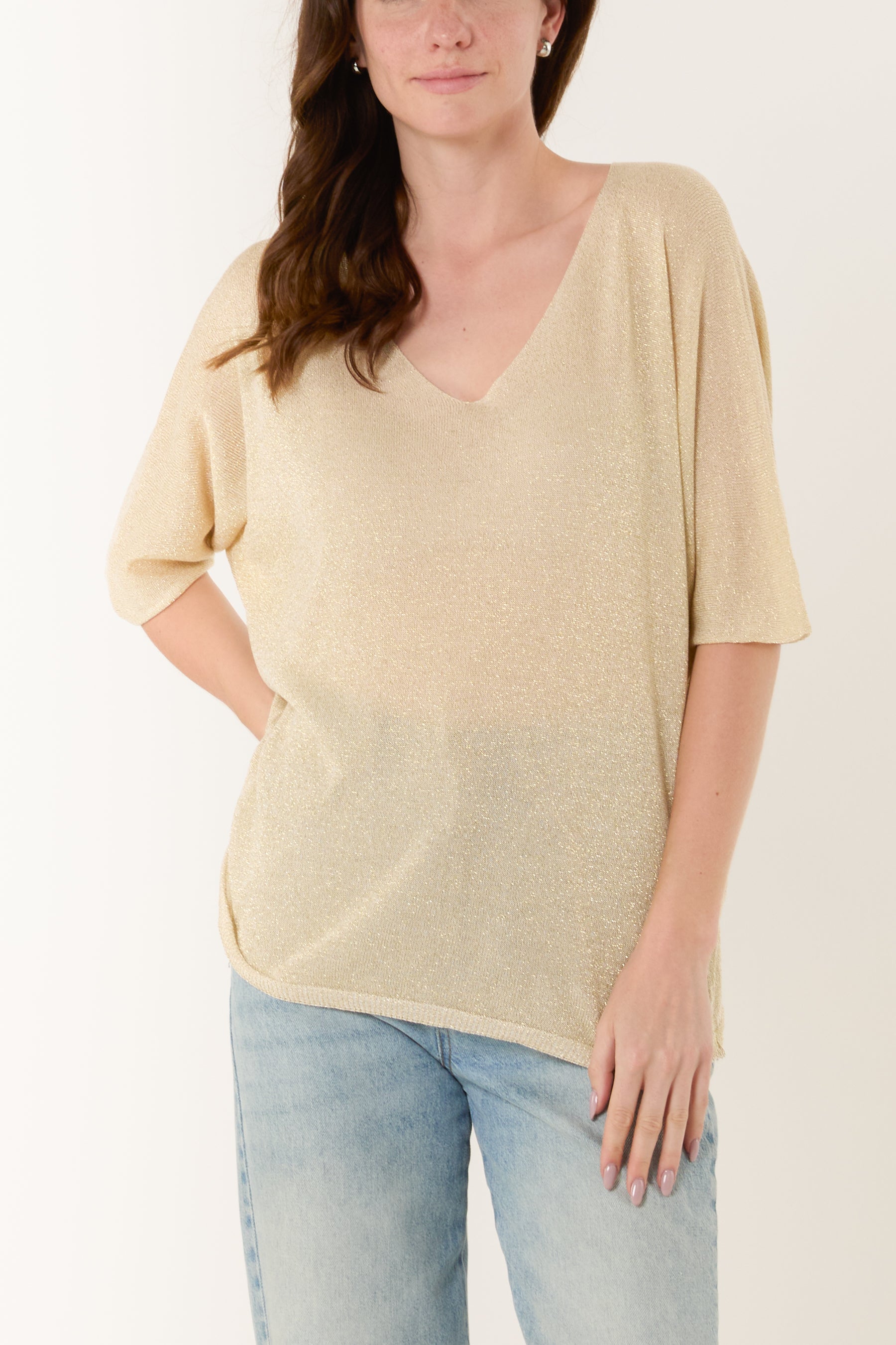 Short Sleeve Lurex Knitted Top