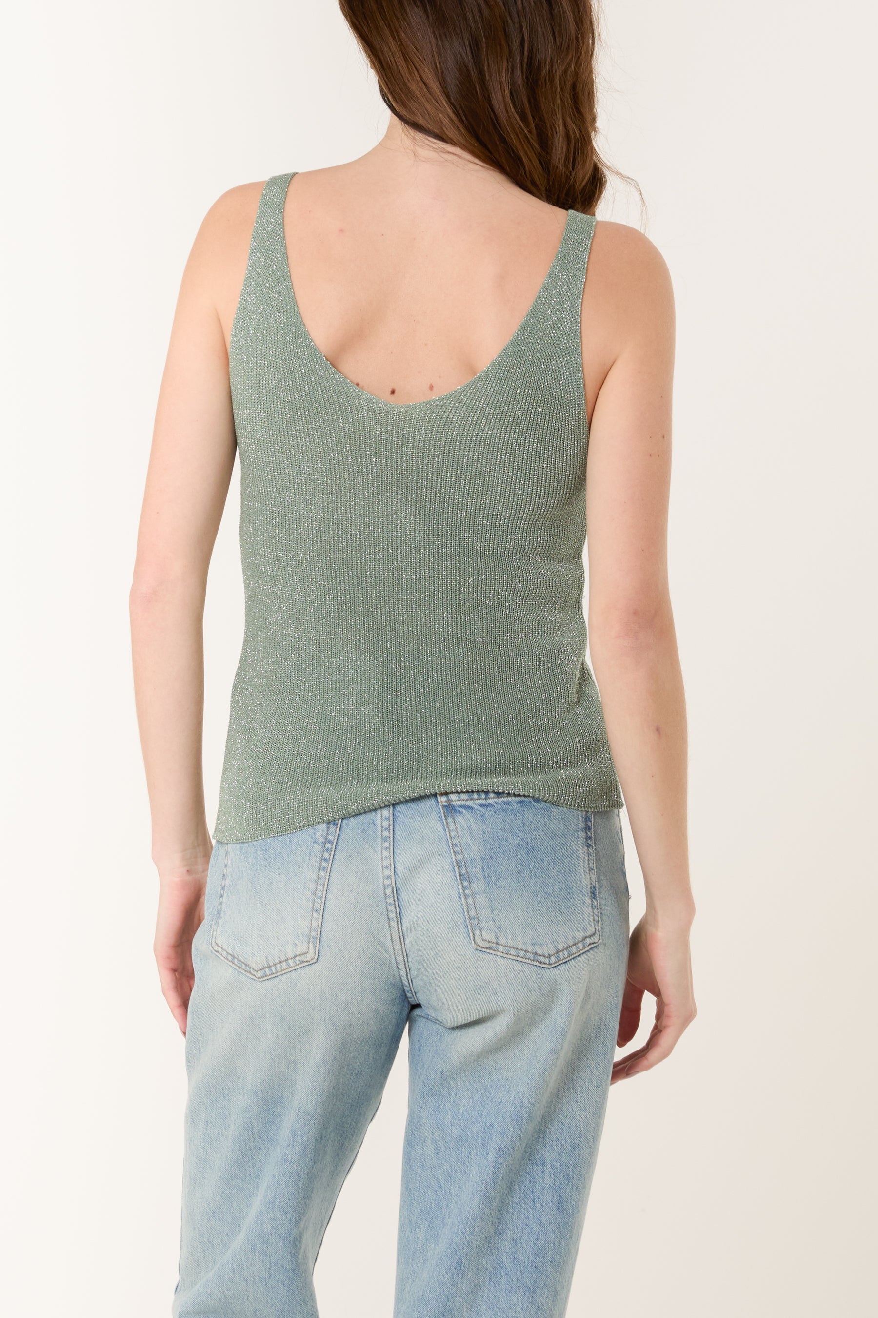 Double V-Neck Strap Knit Top