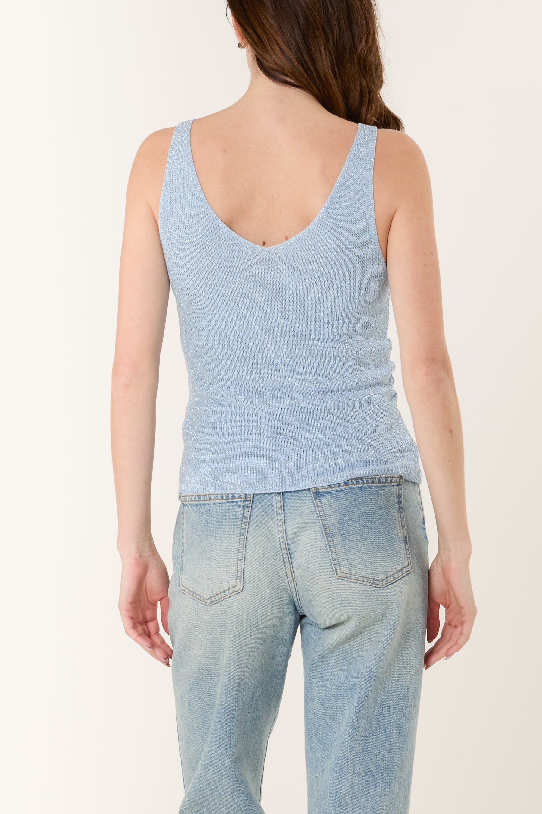 Double V-Neck Strap Knit Top