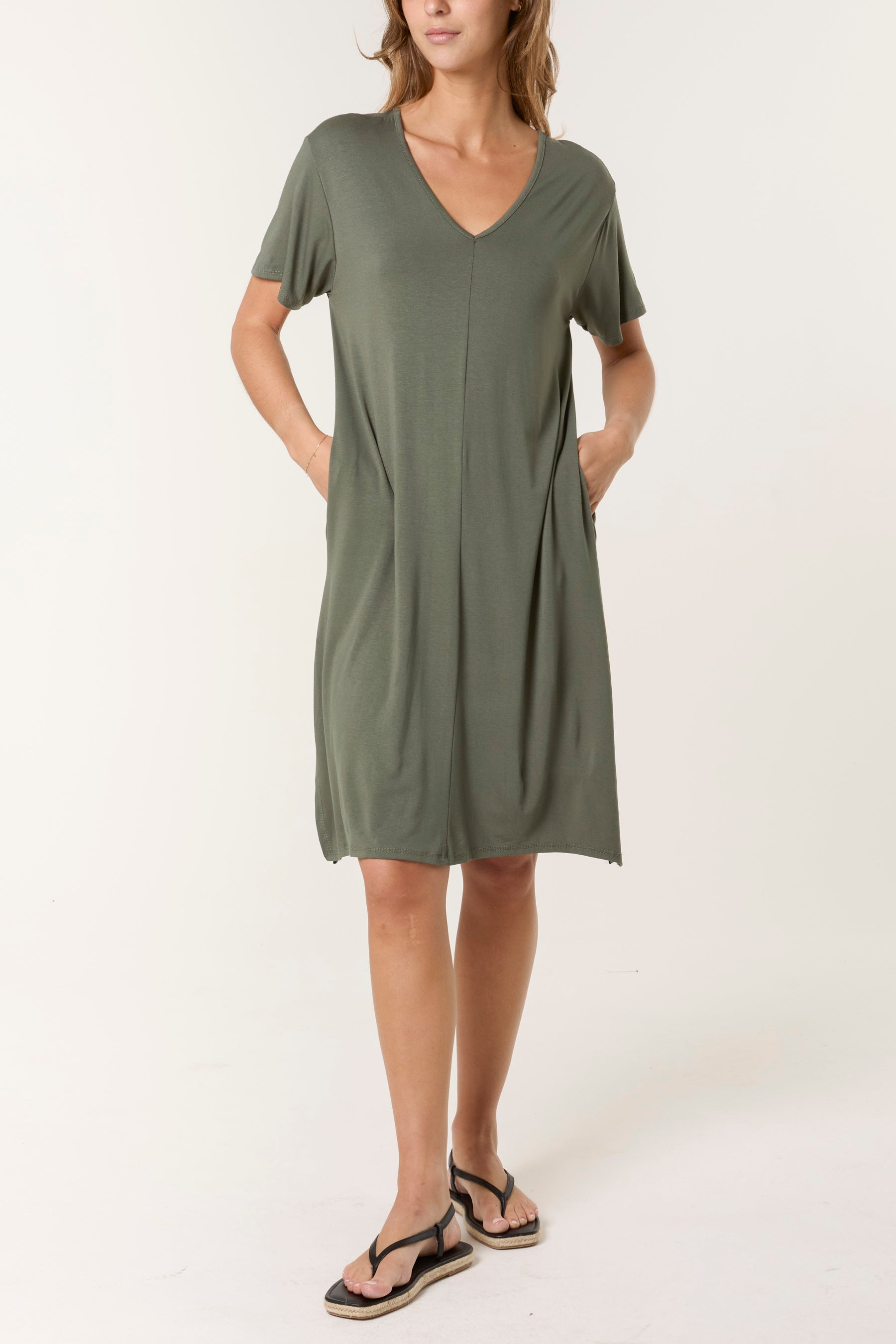 Double V-Neck Stretchy Dress
