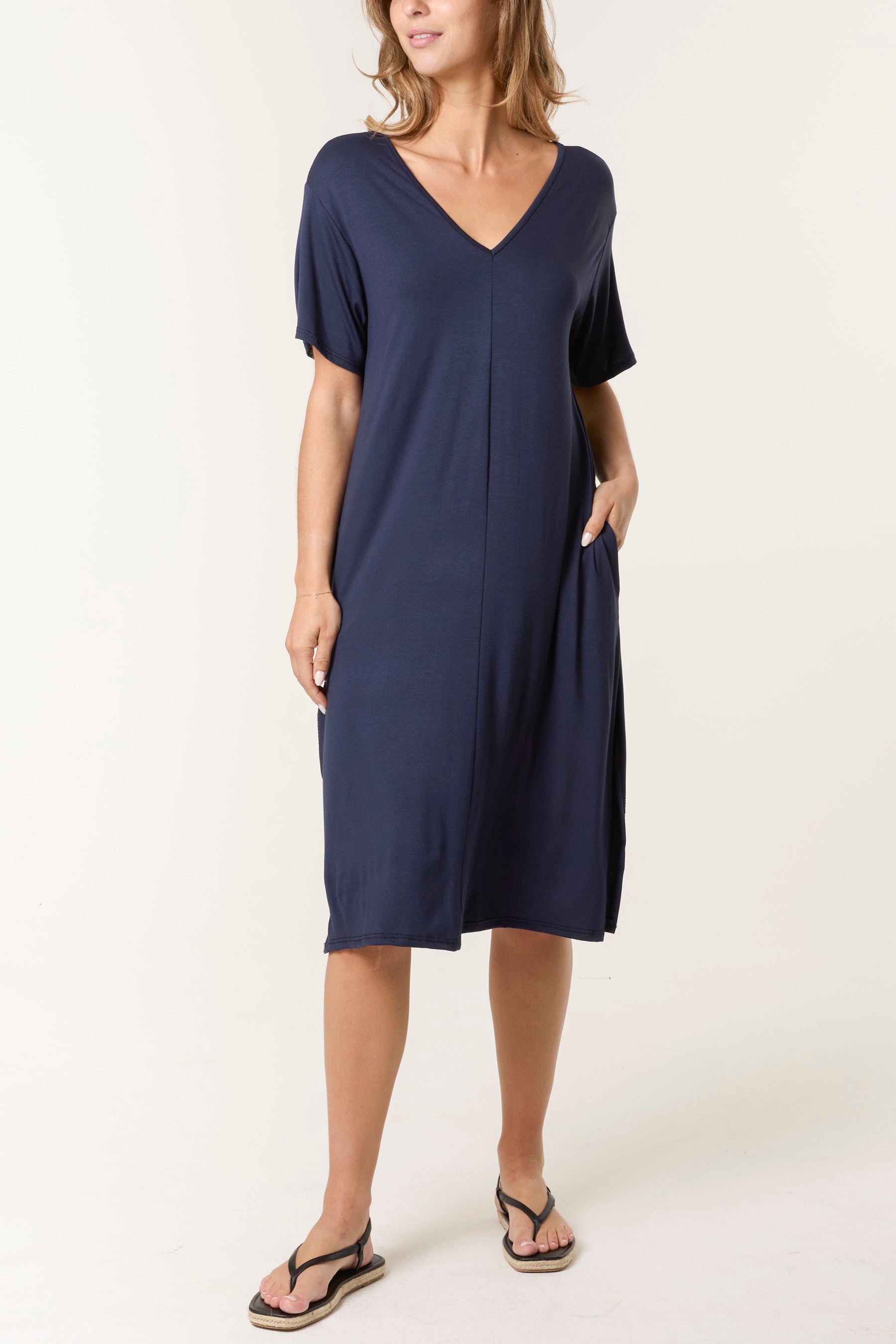 Double V-Neck Stretchy Dress