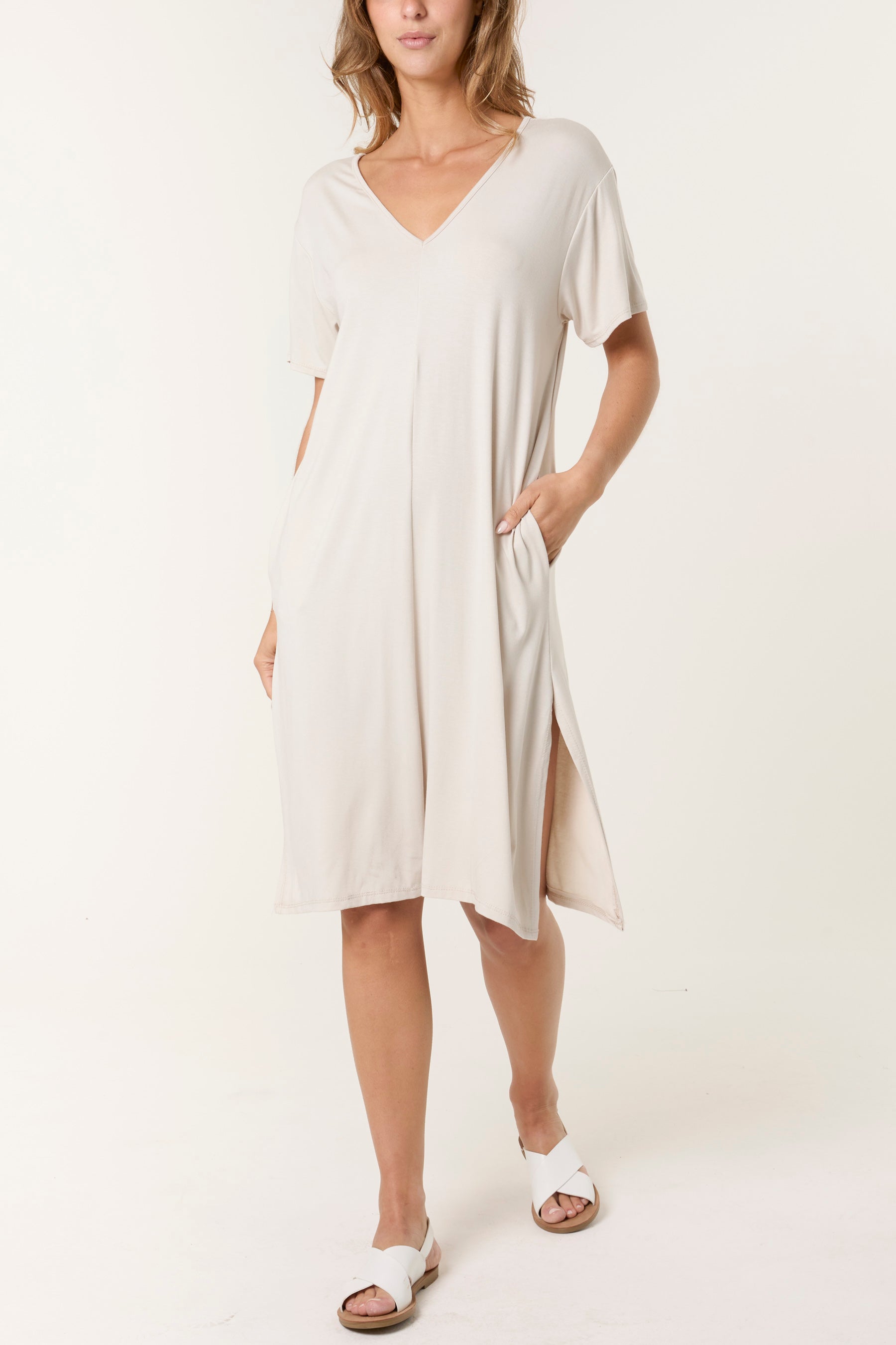 Double V-Neck Stretchy Dress