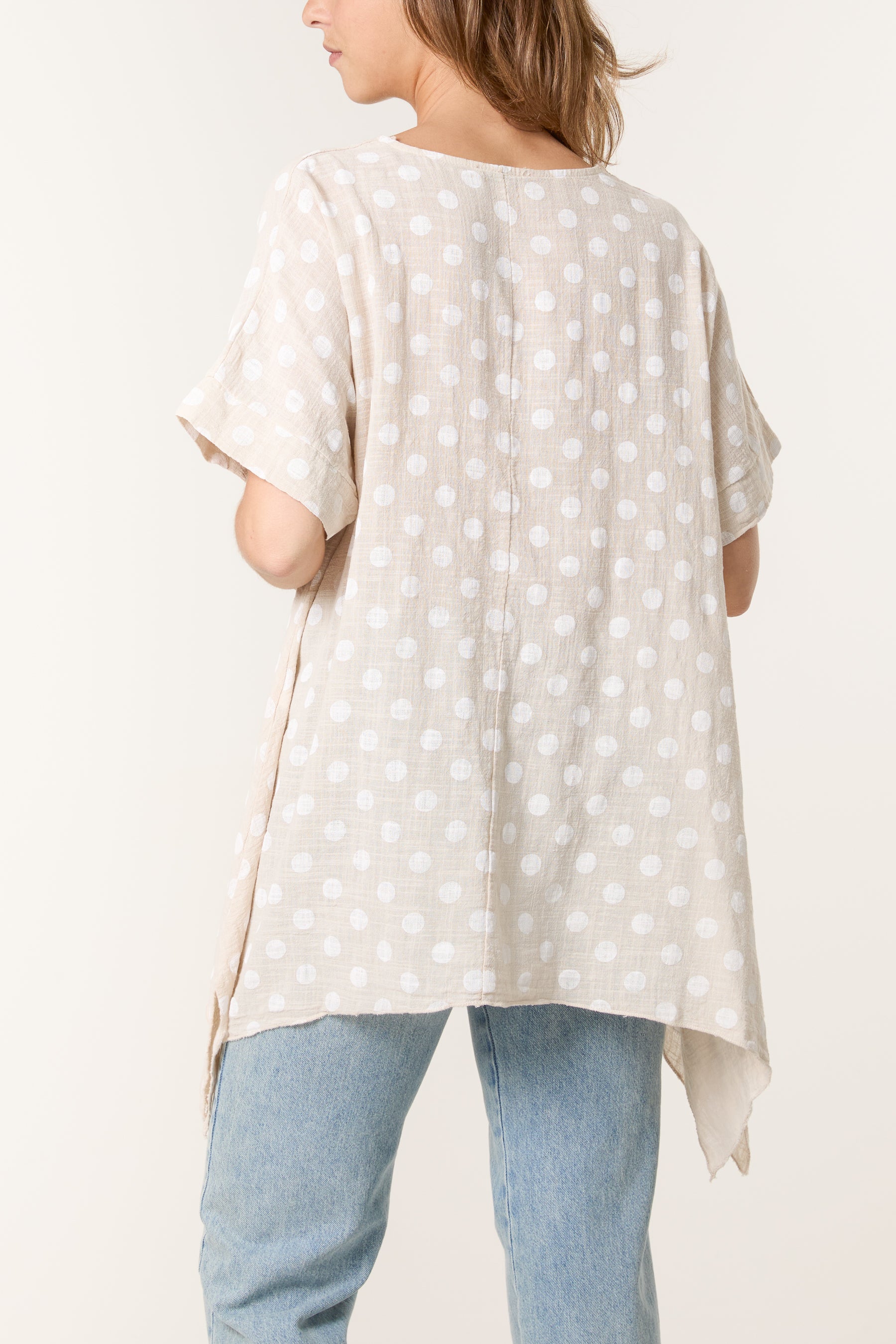 Polka Dot Asymmetric Hem Cotton Top
