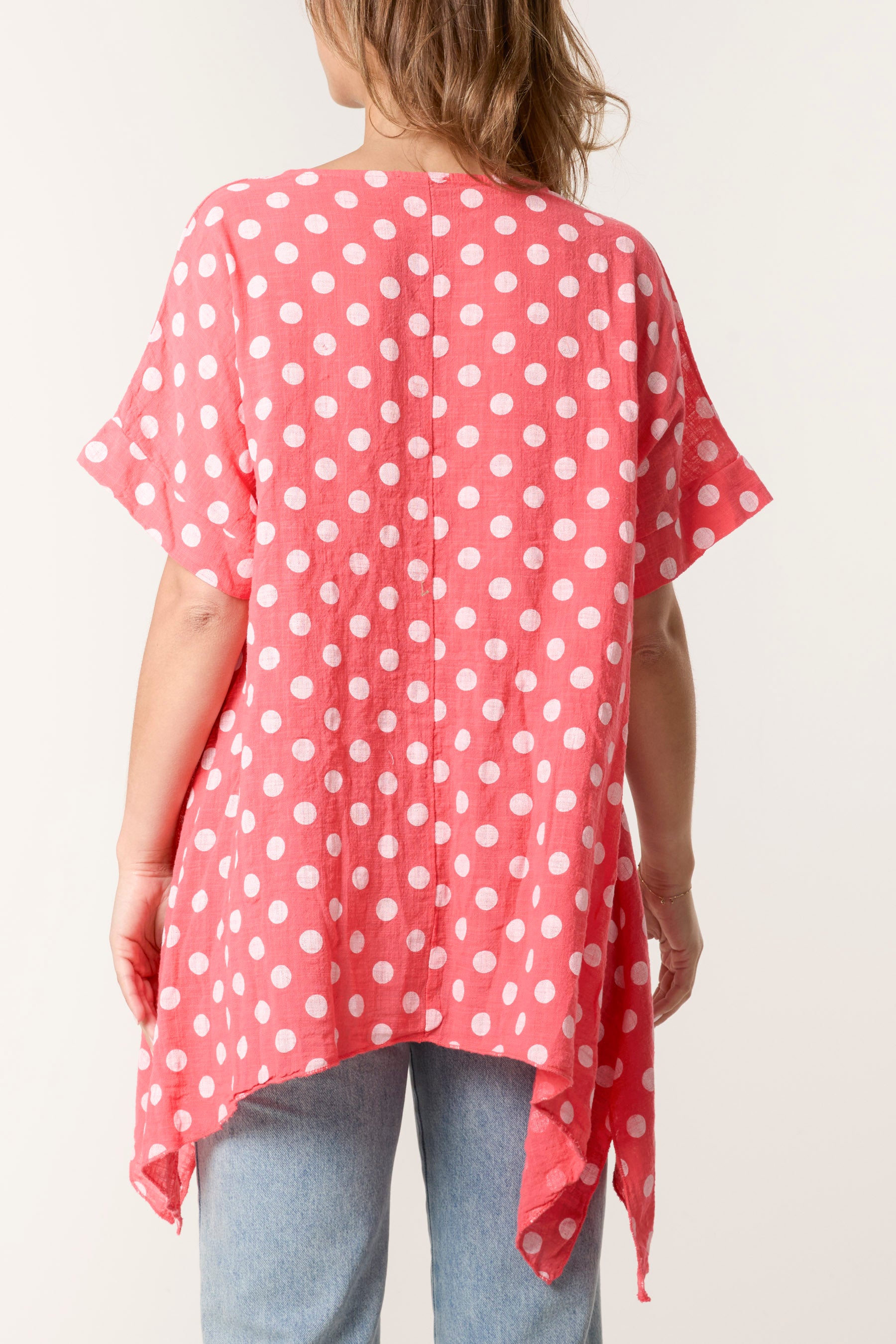 Polka Dot Asymmetric Hem Cotton Top