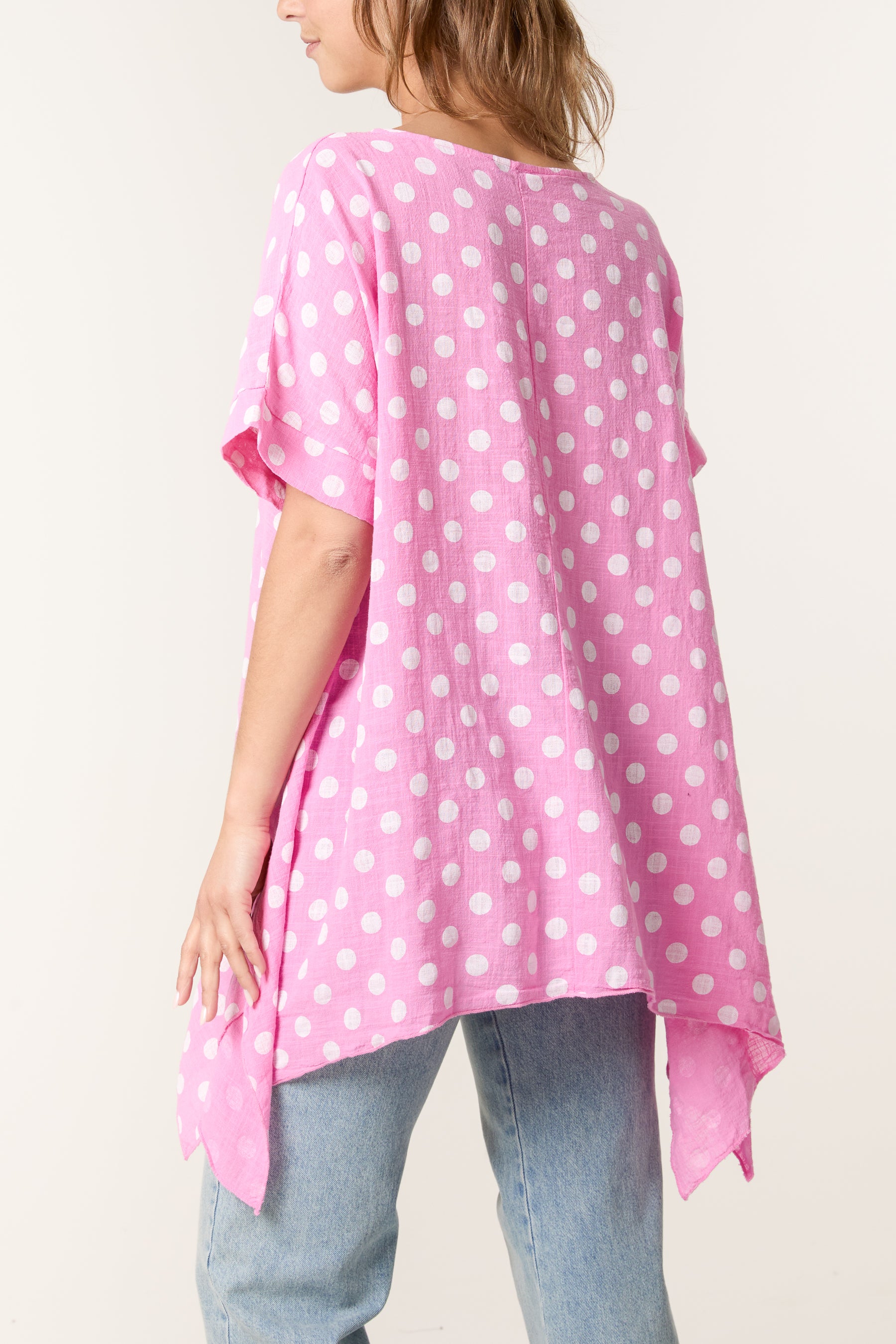 Polka Dot Asymmetric Hem Cotton Top