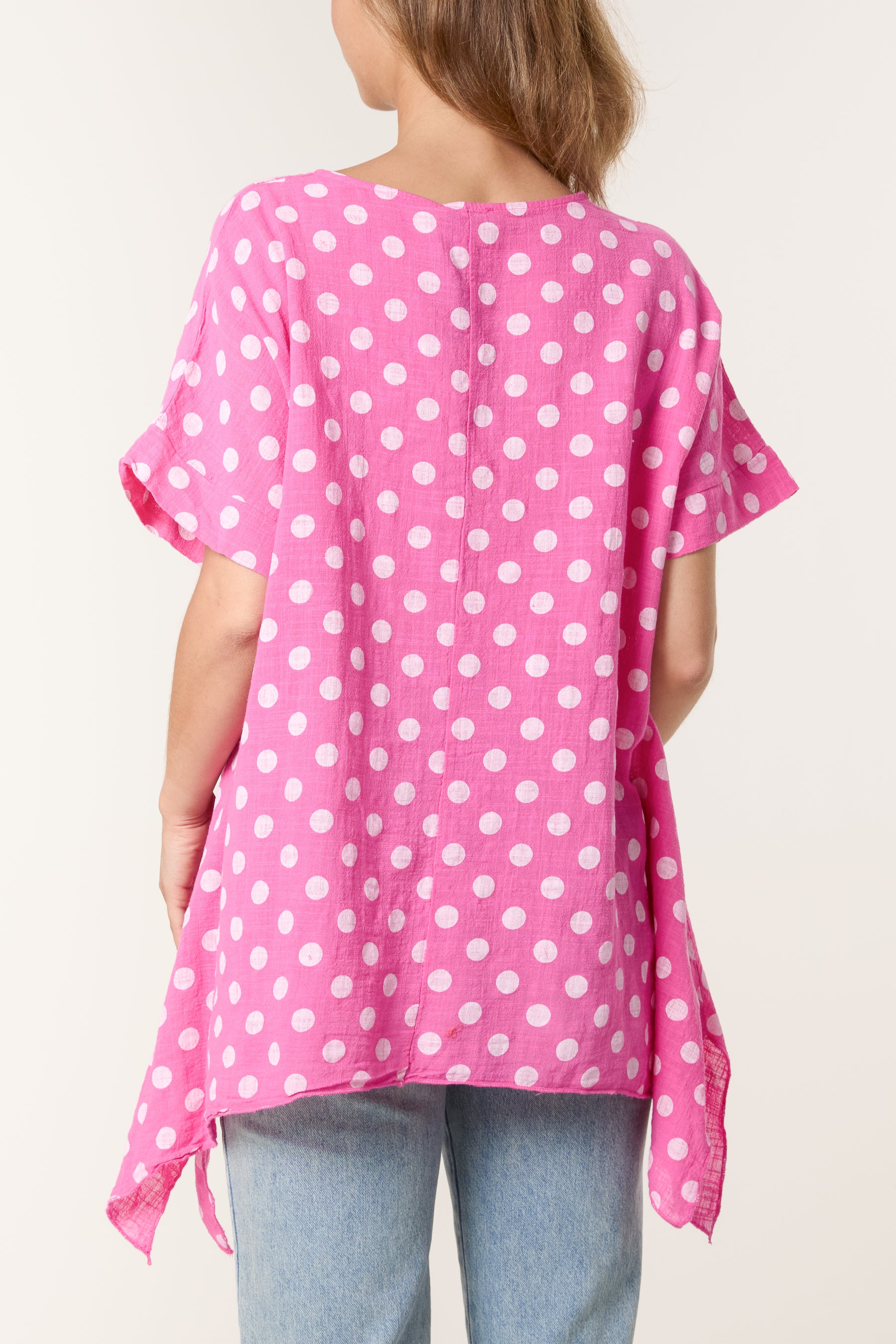 Polka Dot Asymmetric Hem Cotton Top