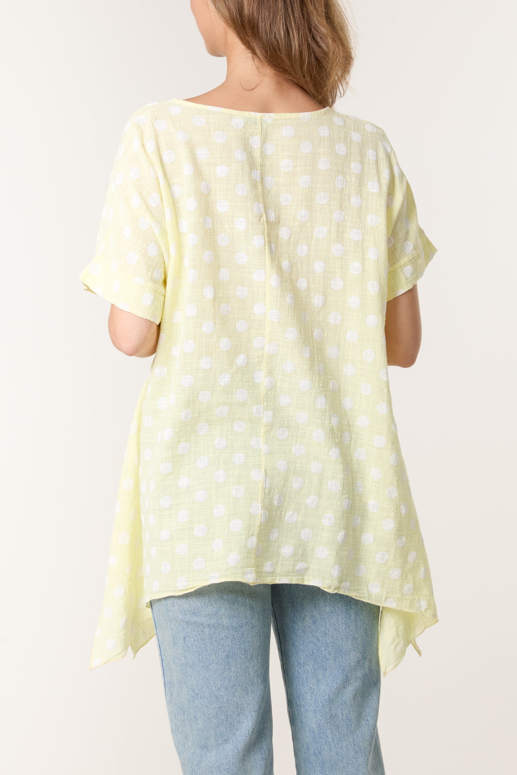 Polka Dot Asymmetric Hem Cotton Top